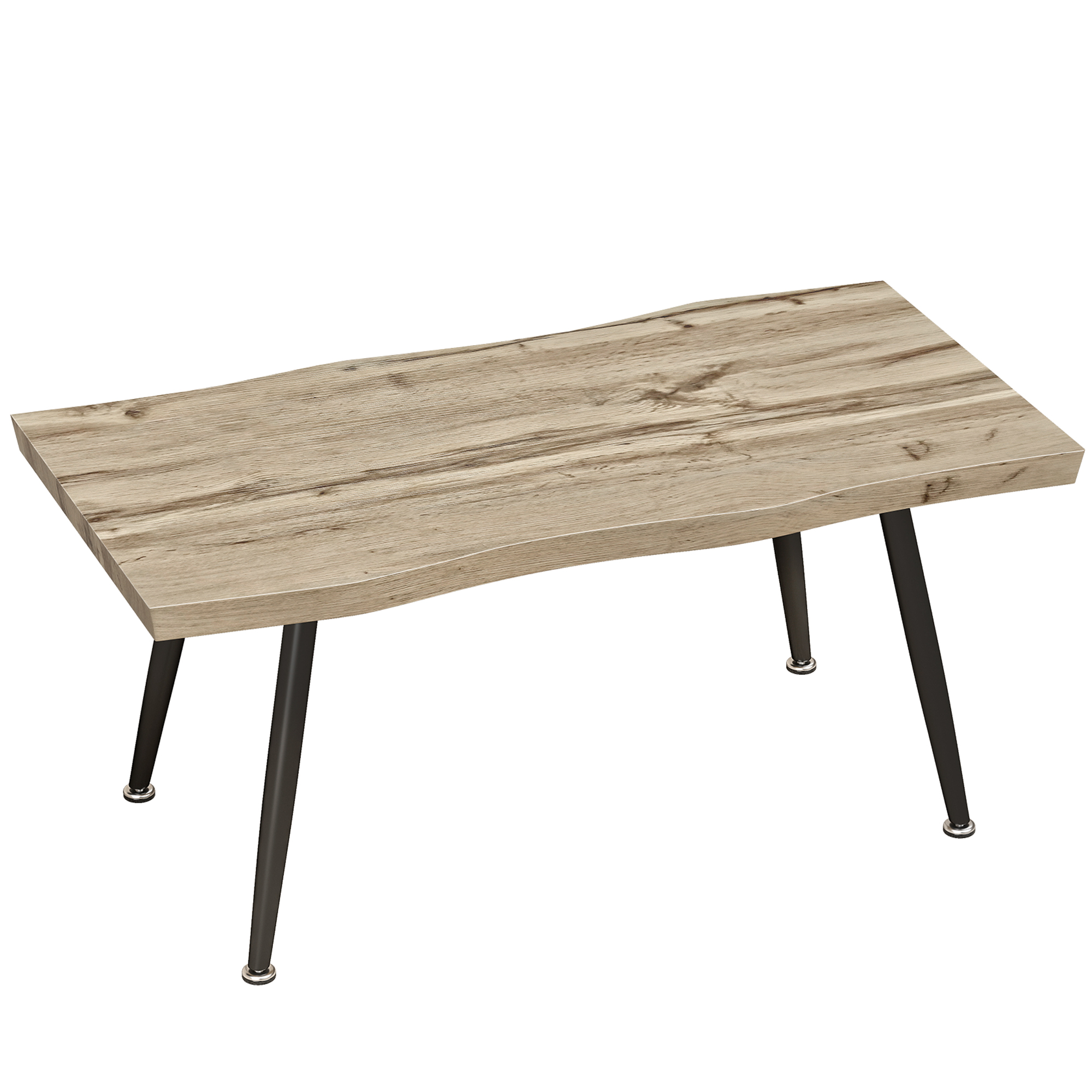 Couchtisch Beistelltisch mit Stahlbeine, 4 cm dicker Tischplatte Wohnzimmertisch 100 x 50 x 45 cm Eiche+Schwarz