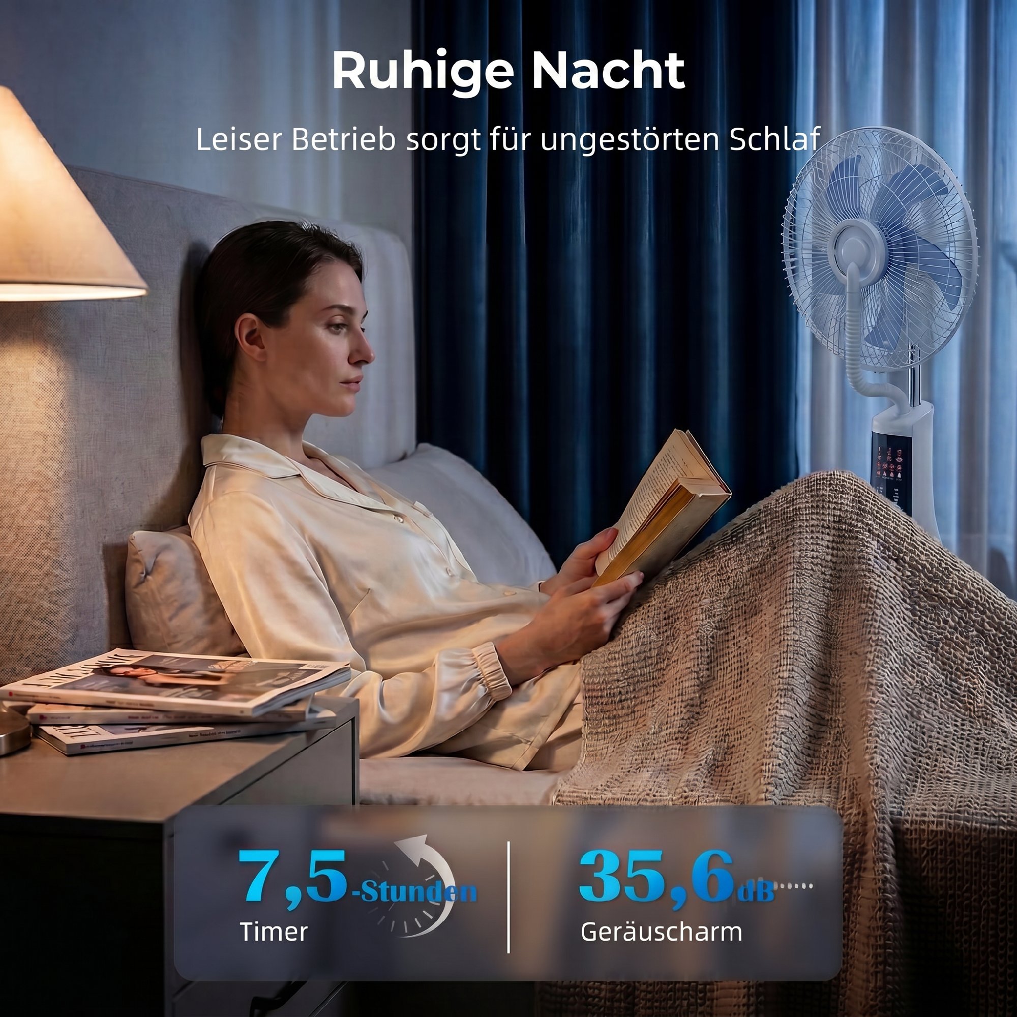 Stehventilator mit Wassernebel, 75° Oszillation, 3 Geschwindigkeiten, 3 Modi, Weiß
