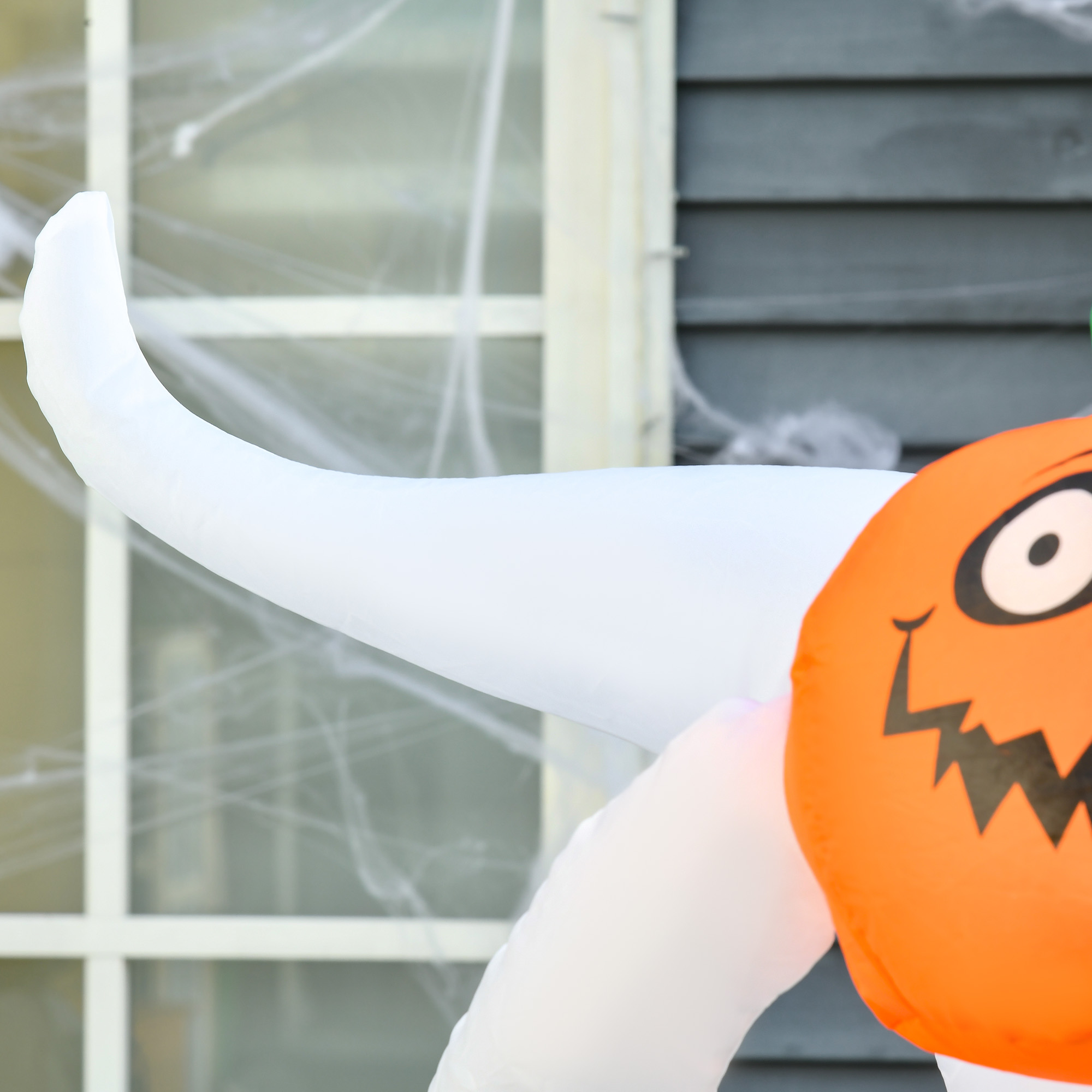 Halloween aufblasbares Gespenst 1,8 m Dekoration mit LEDs Weiß + Orange Polyester 80 x 40 x 180 cm
