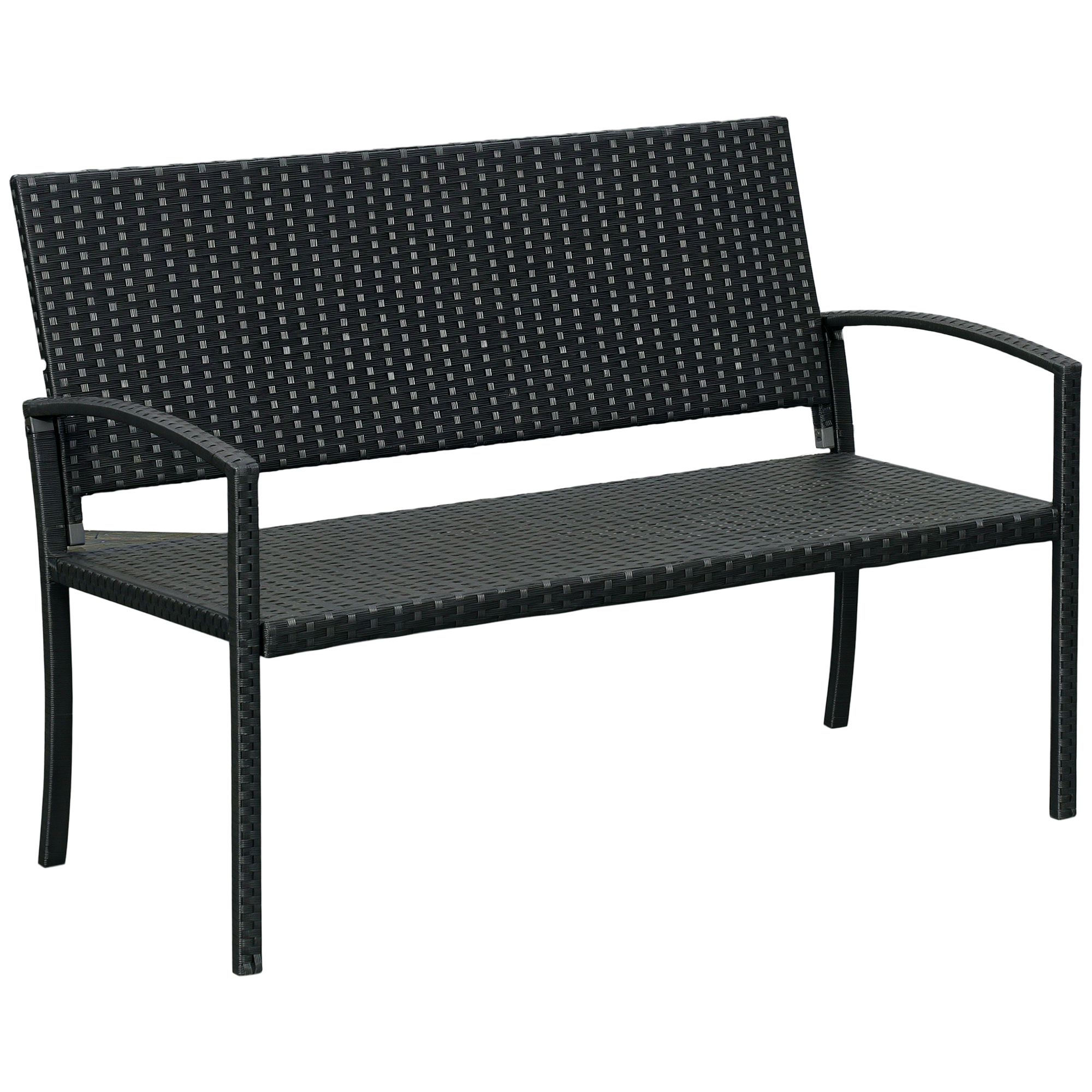 Gartenbank, in Rattanoptik, mit Stahlrahmen, für 2 Personen, Schwarz, 122 x 60 x 85cm