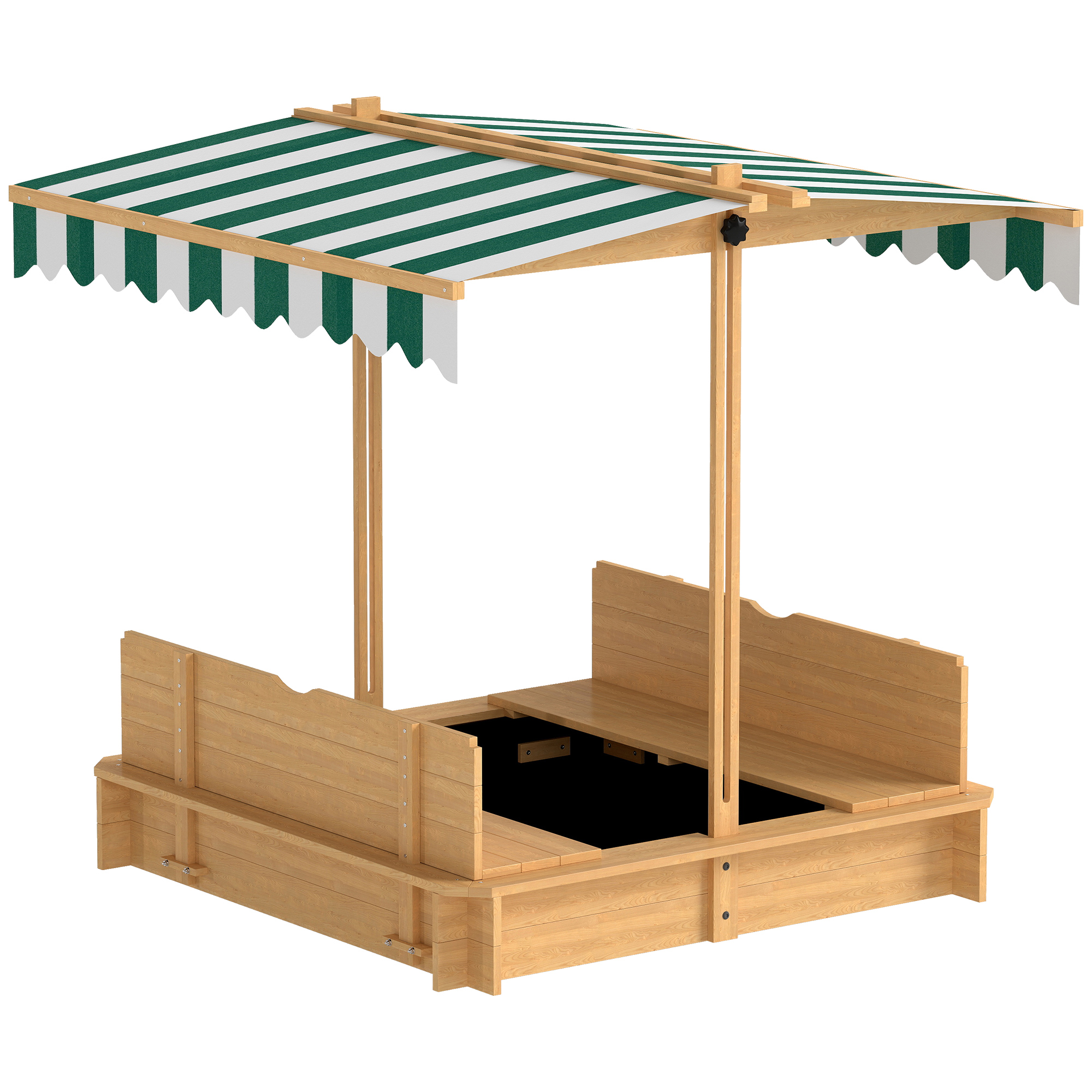 Sandkasten 106x106 cm Kinder Sandbox aus Holz mit höhenverstellbar Abdeckung Sitzbänken Rücklehnen Hellbraun
