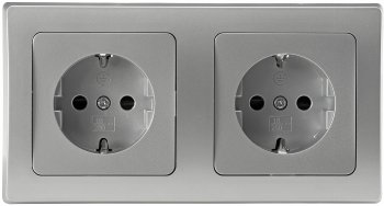 DELPHI Set 2 Steckdosen + 2-fach Rahmen / 250V~/ 16A, Steckanschluss, silber