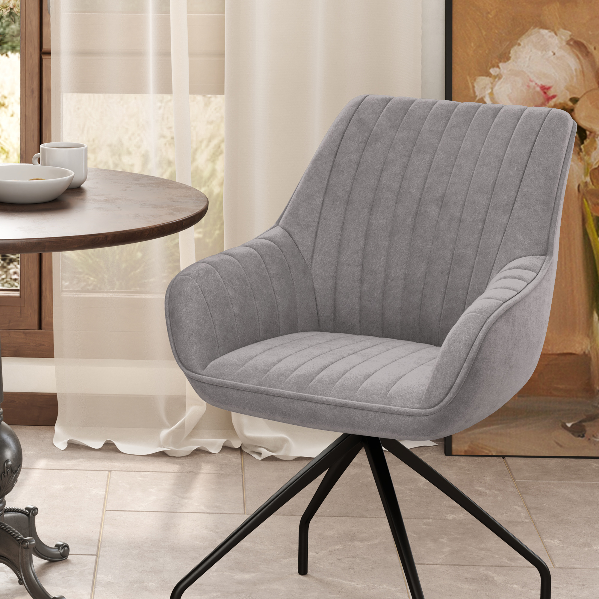 Drehbarer Armstuhl, Moderner Akzentsessel mit Metallbeinen für Wohnzimmer, Schlafzimmer, Büro, Grau