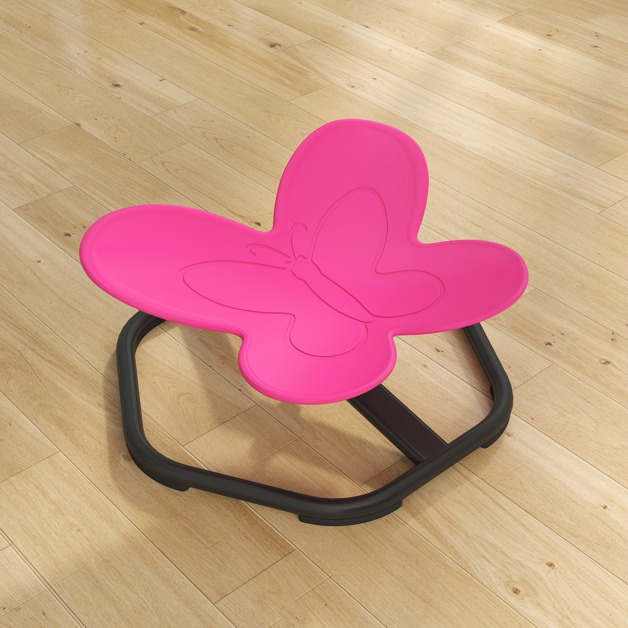 Sensorischer Drehstuhl für Kinder, Schmetterlings-Form, fördert Balance und Koordination, Kunststoff, Metall, Rosa