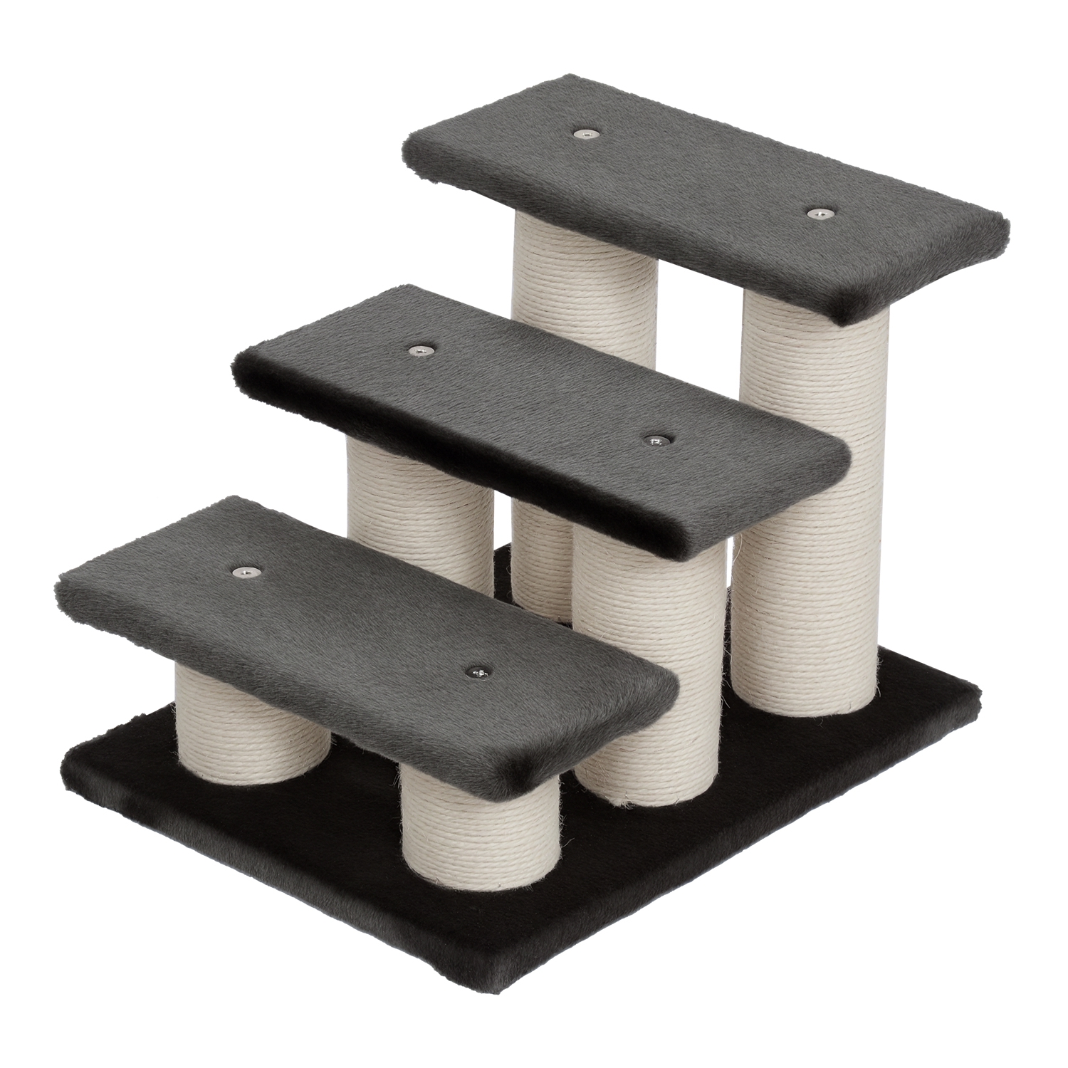 Hundetreppe 3 Stufen 34 cm Hoch Haustiertreppe für Hunde Katze Katzentreppe mit Kratzstamm Hunderampe Einstiegshilfe für Bett, Sofa, Couch Dunkelgrau
