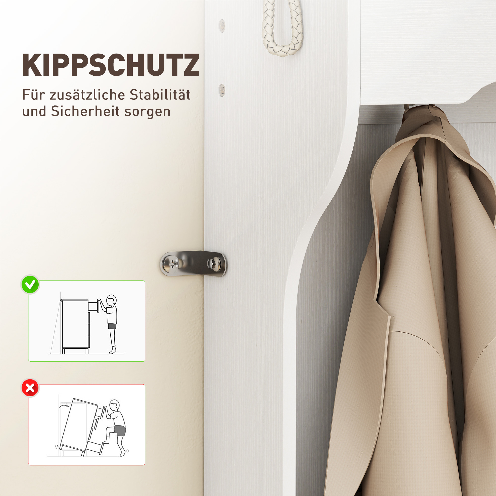 Garderobe mit Regal, Bank, Haken, Schuhfächern, Spanplatten, MDF, Weiß