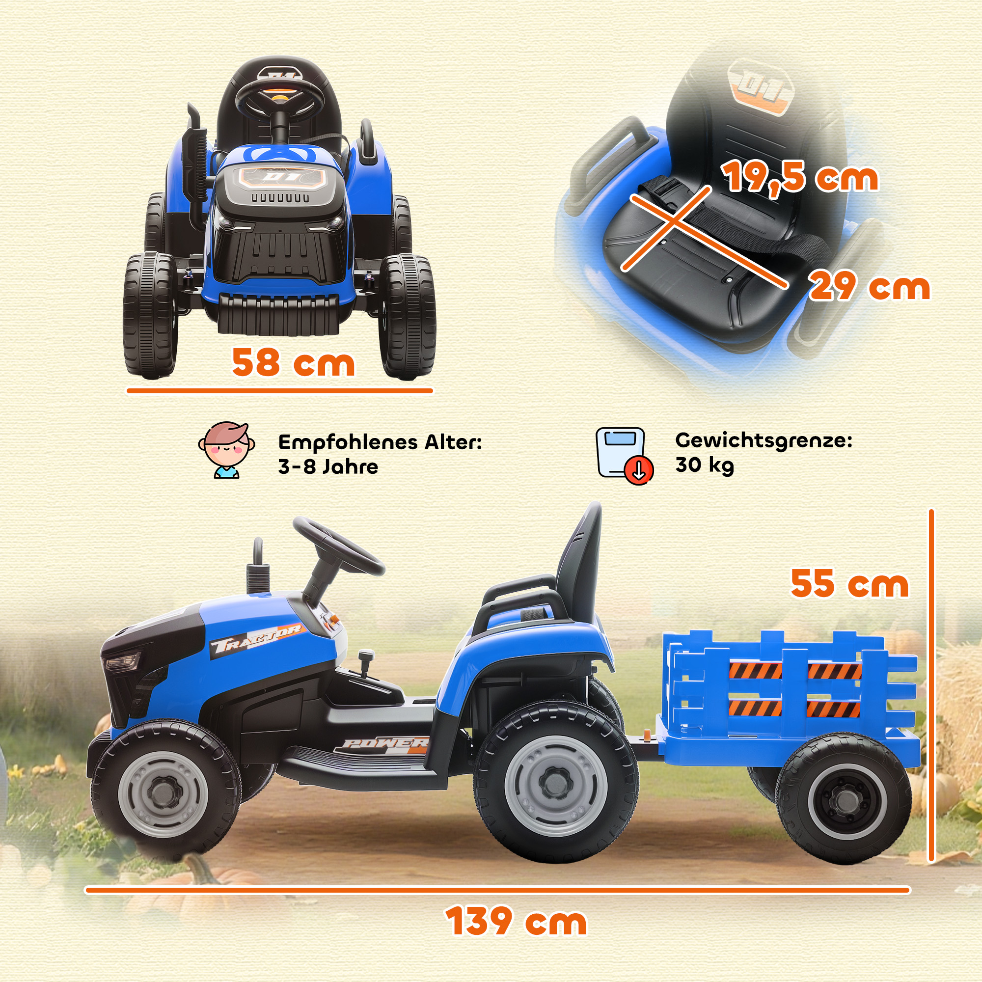 Kindertraktor, mit Fernbedienung, blau