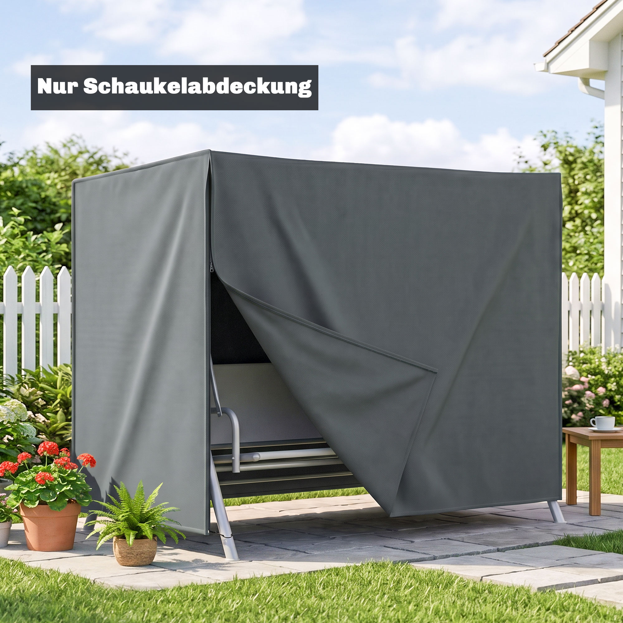 Hollywoodschaukel Abdeckung 3 Sitzer Wasserdicht Schutzhülle für Gartenschaukel Oxford Gewebe 220 x 125 x 172 cm, Grau