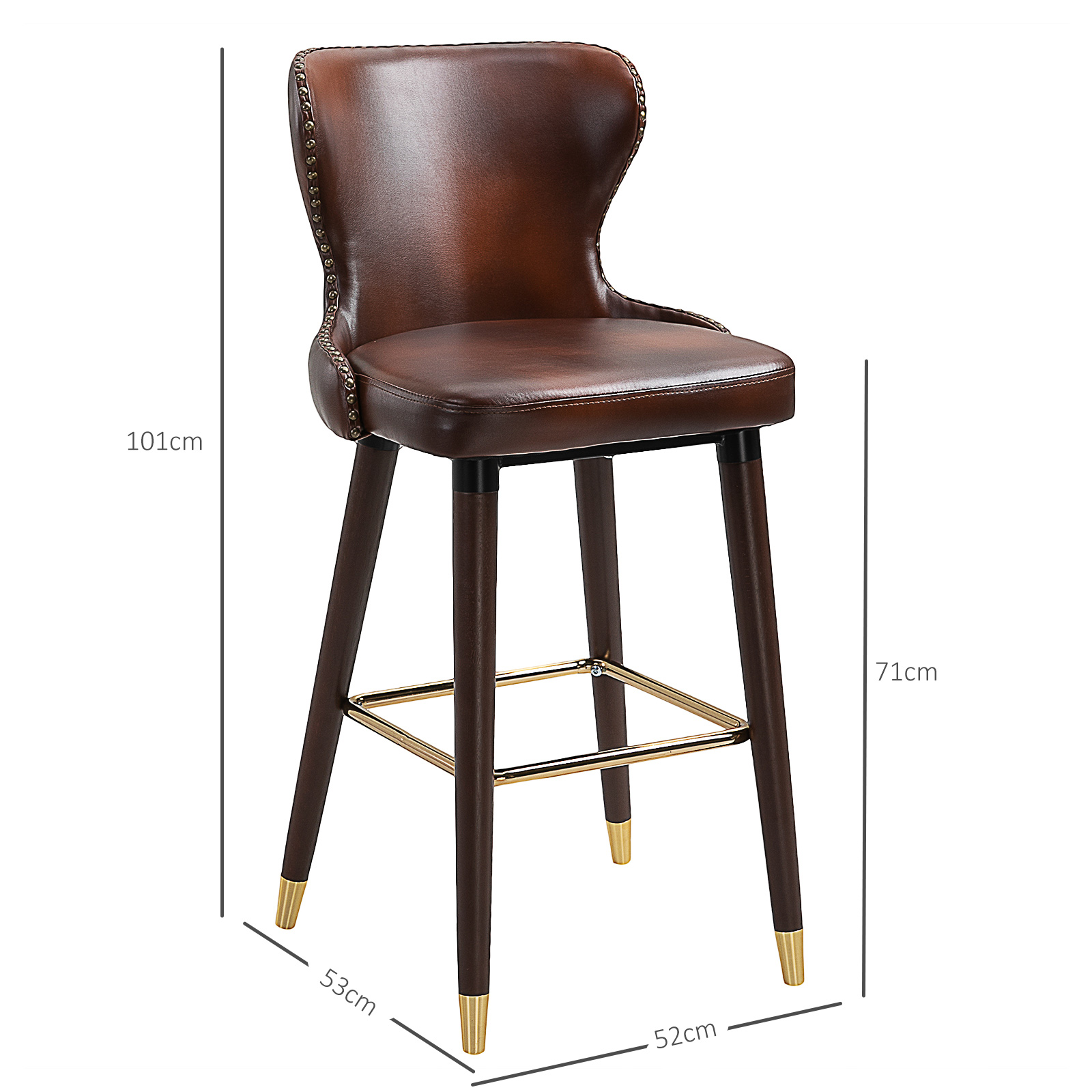 2er-Set Barhocker mit Fußstütze, Barstuhl mit Rückenlehne, Bistrohocker, Esszimmerstuhl, Tresenhocker, Kunstleder, Braun, 52 x 53 x 101 cm