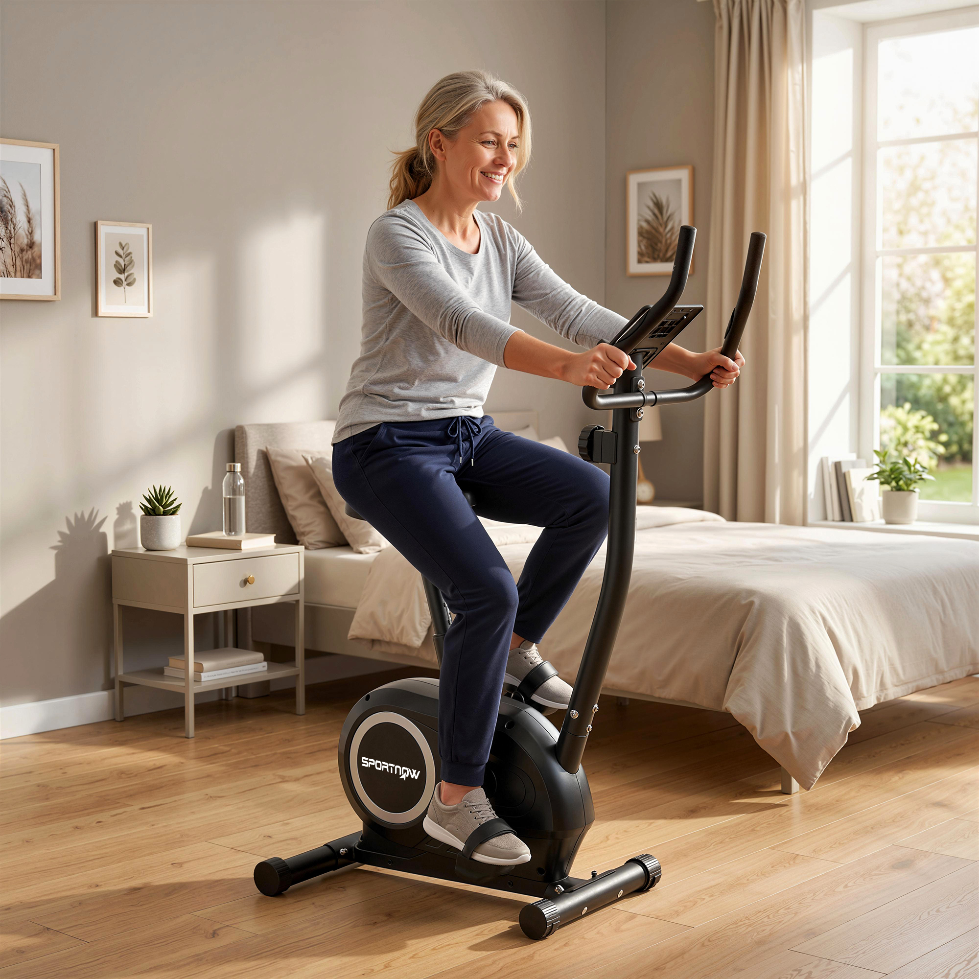 Heimtrainer Fahrrad Höhenverstellbar Hometrainer mit APP Magnetwiderstand LCD-Monitor Pulssensoren Handyhalterung