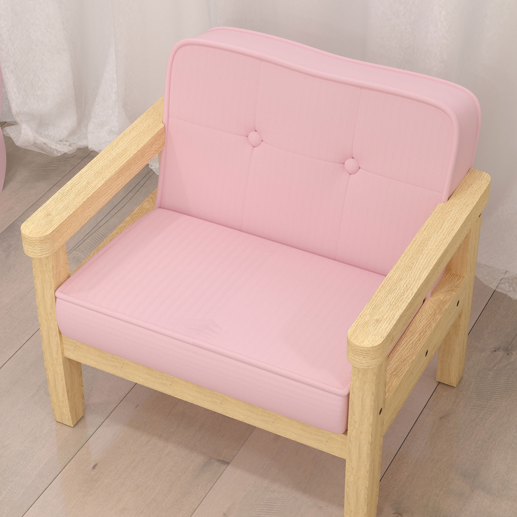 Kindersessel, Kindersofa mit Holzrahmen, Cordoptik, gepolsterter Kinderstuhl für Kinder von 3-8 Jahren, für Kinderzimmer, Spielzimmer, Rosa