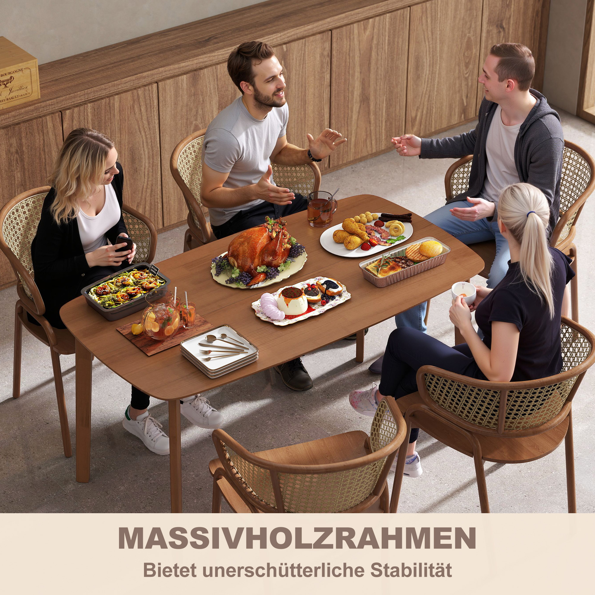 Esstisch, Landhausstil, lackierte Oberfläche, Holz, 150 x 80 cm, Braun