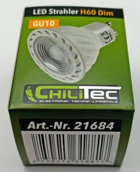 LED Strahler GU10 "H60 COB Dimmbar" / 3000k, 510lm, 230V/7W, warmweiß