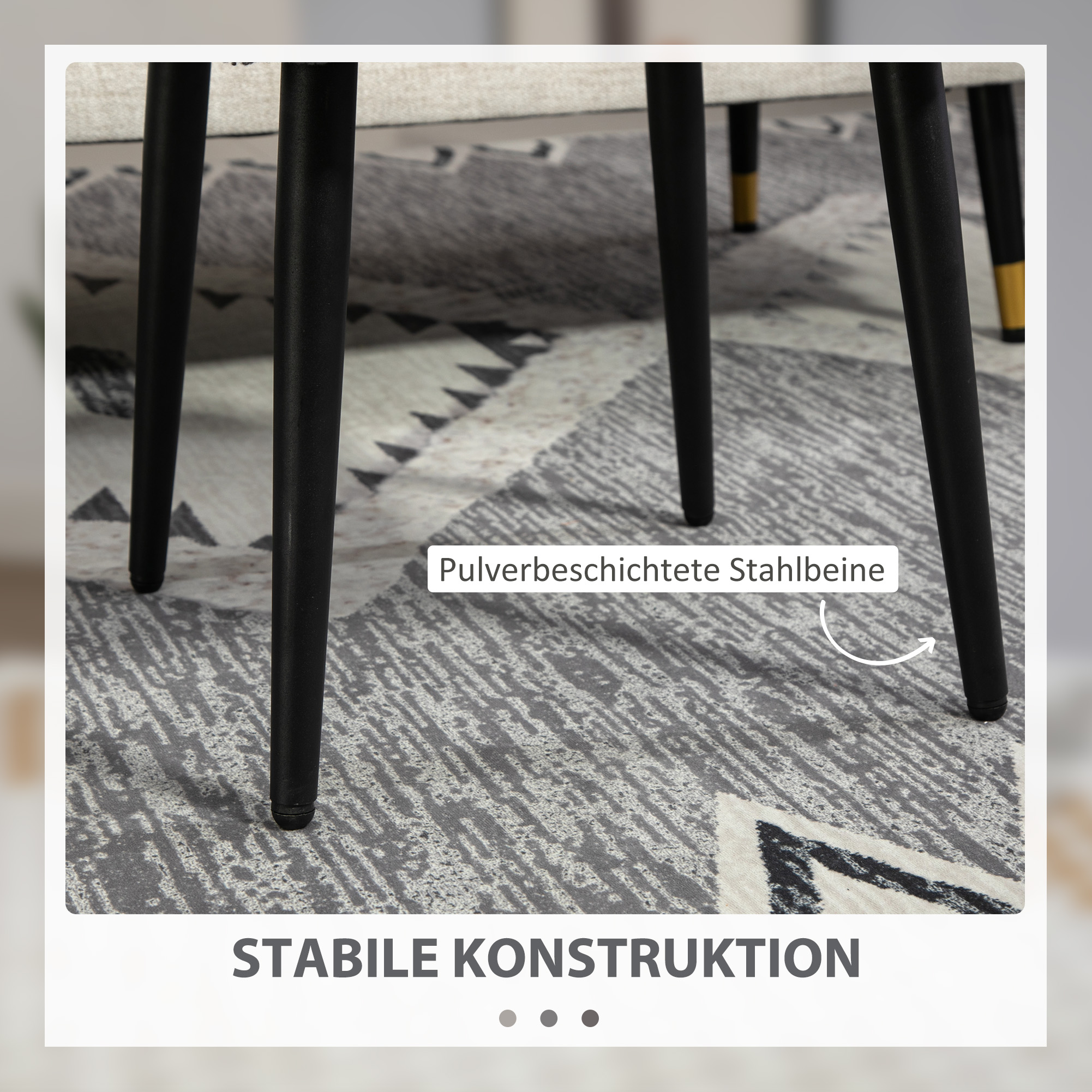 Hocker, Fußstütze, gepolsterter Sitz, Kaschmir-Optik, Stahlbeine, 42 x 42 x 44 cm, Dunkelgrau