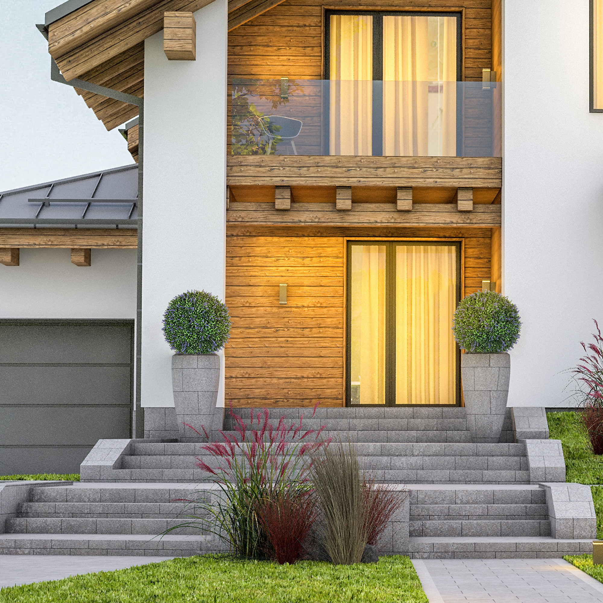 2er-Set künstliche Pflanzen in Kugelform, UV-beständig, Kunstpflanzen für Indoor- und Outdoor-Bereich, 42 cm, Grün+Lila