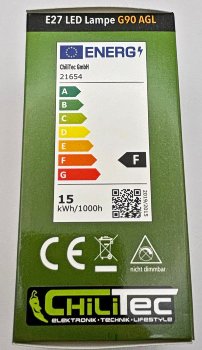 LED Glühlampe E27 "G90 AGL" warmweiß, 3000k, 1569lm, 230V/15W, 160°