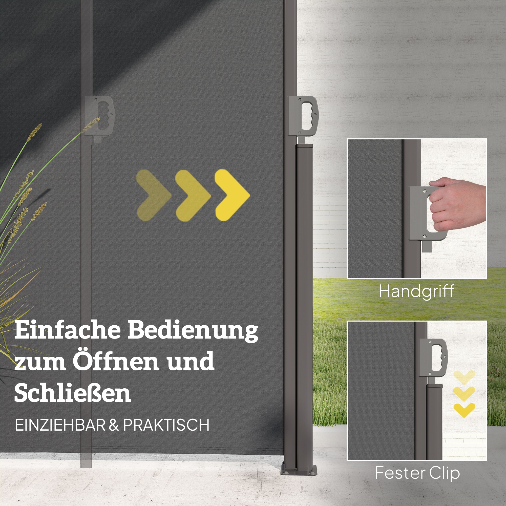 Seitenmarkise ausziehbar blickdicht Sichtschutz mit Wandhalterung  Beschichtung 300x140cm Dunkelgrau