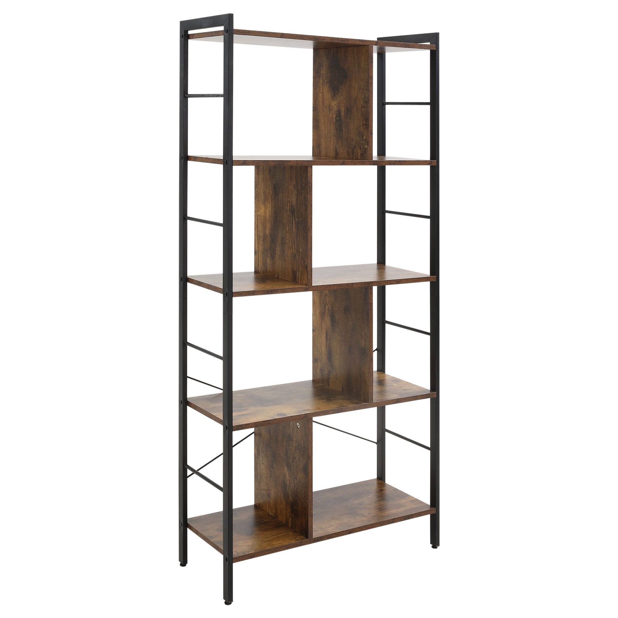 Bücherregal, Schmal Standregal Regal mit 5 Ebenen, Büroregal für Wohnzimmer, 77 x 30 x 157,5 cm, Rustikales Braun
