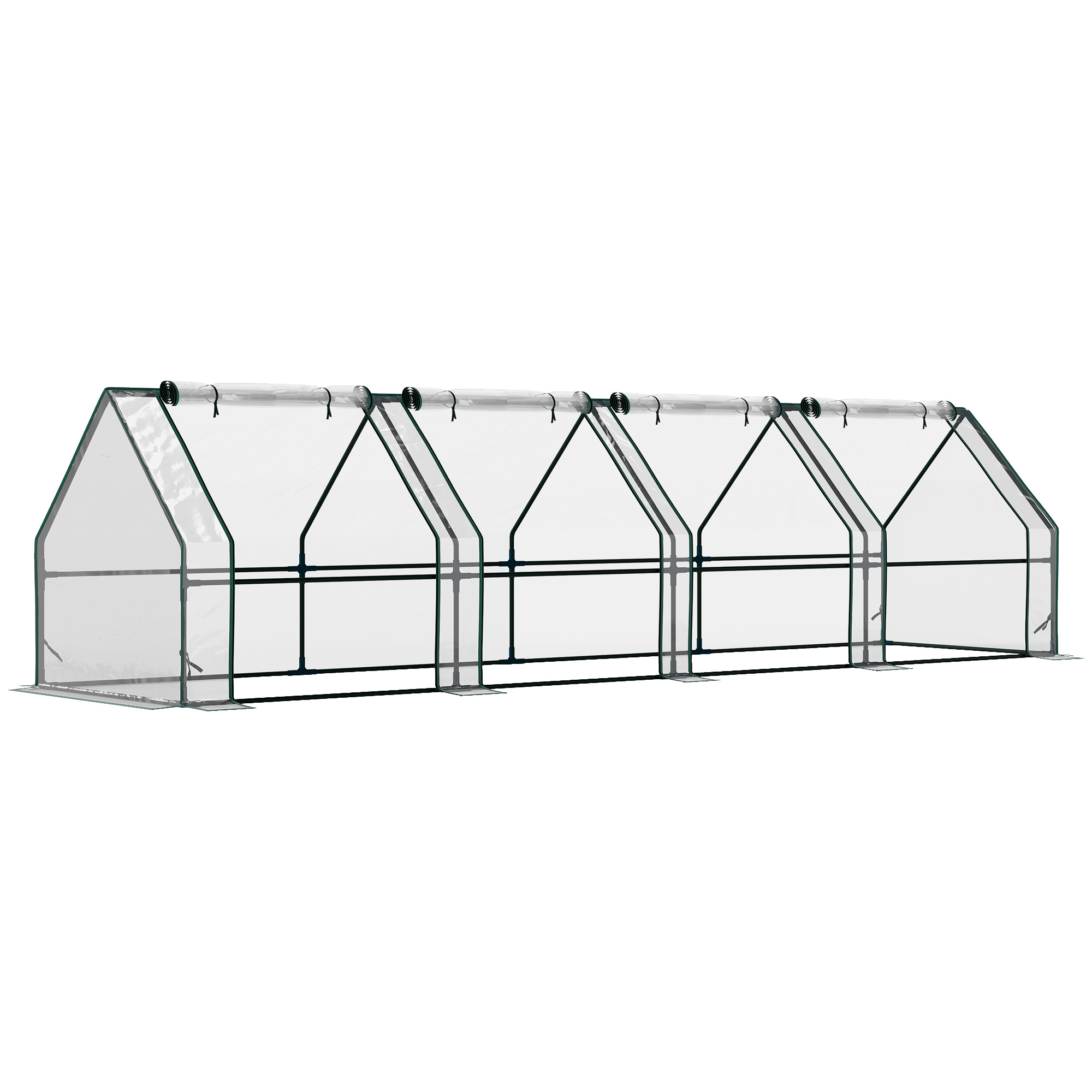Gewächshaus mit Reißverschlussfenster, winterfest Foliengewächshaus aus Stahl 360 x 90 x 90 cm Transparent