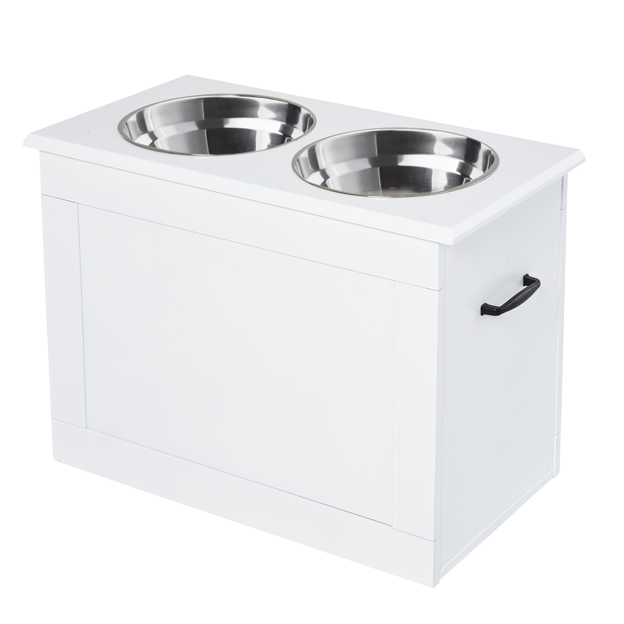 Erhöhter Hundenapf Futternapf mit Staumraum Wassernapf 2 x 2000ml Edelstahlnäpfen Hundenäpfe Fressnapf Futterstation für Hunde Katzen Weiß