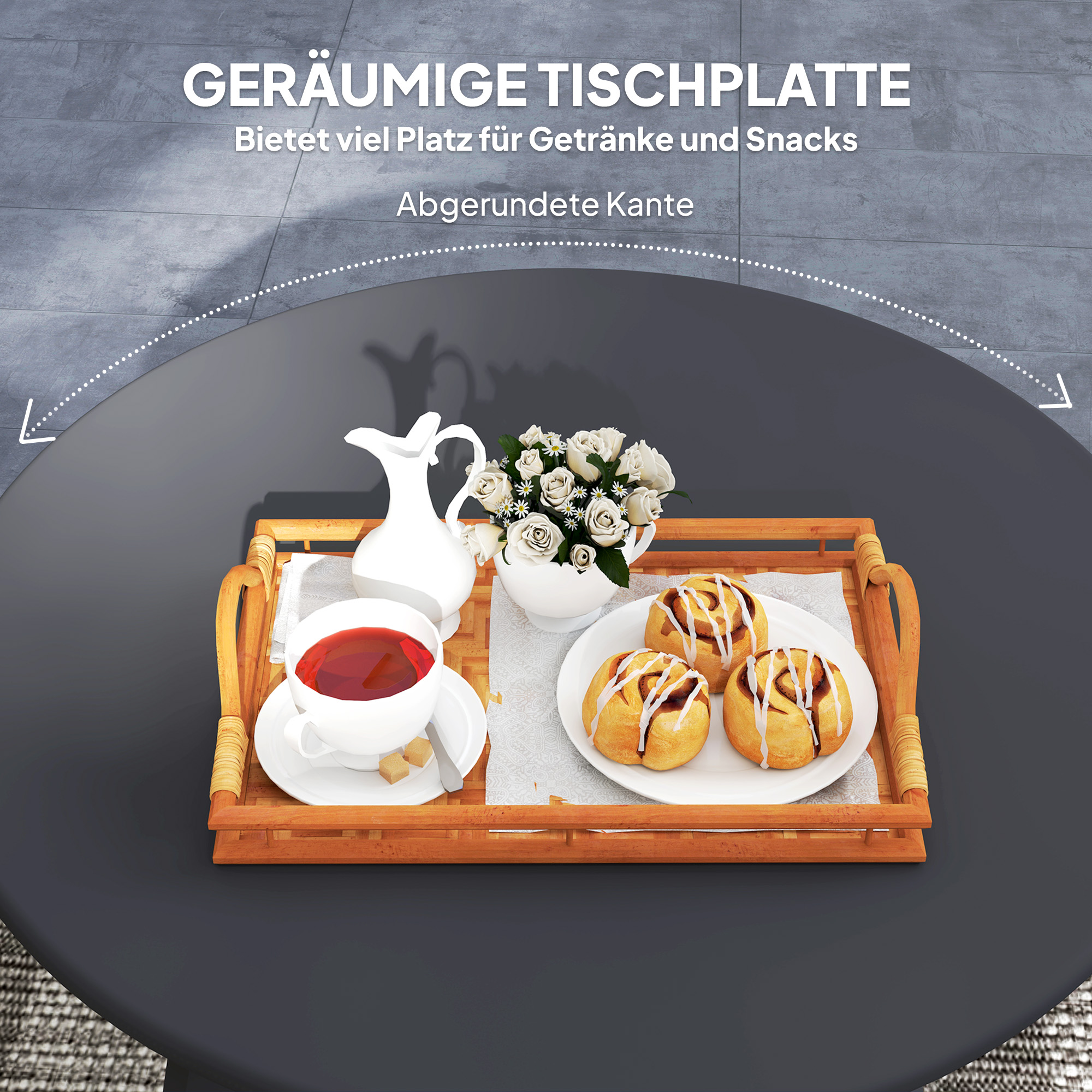 Beistelltisch Balkontisch aus Metall Rund Kaffeetisch wetterfest Gartentisch Ø70 x 42H cm Schwarz