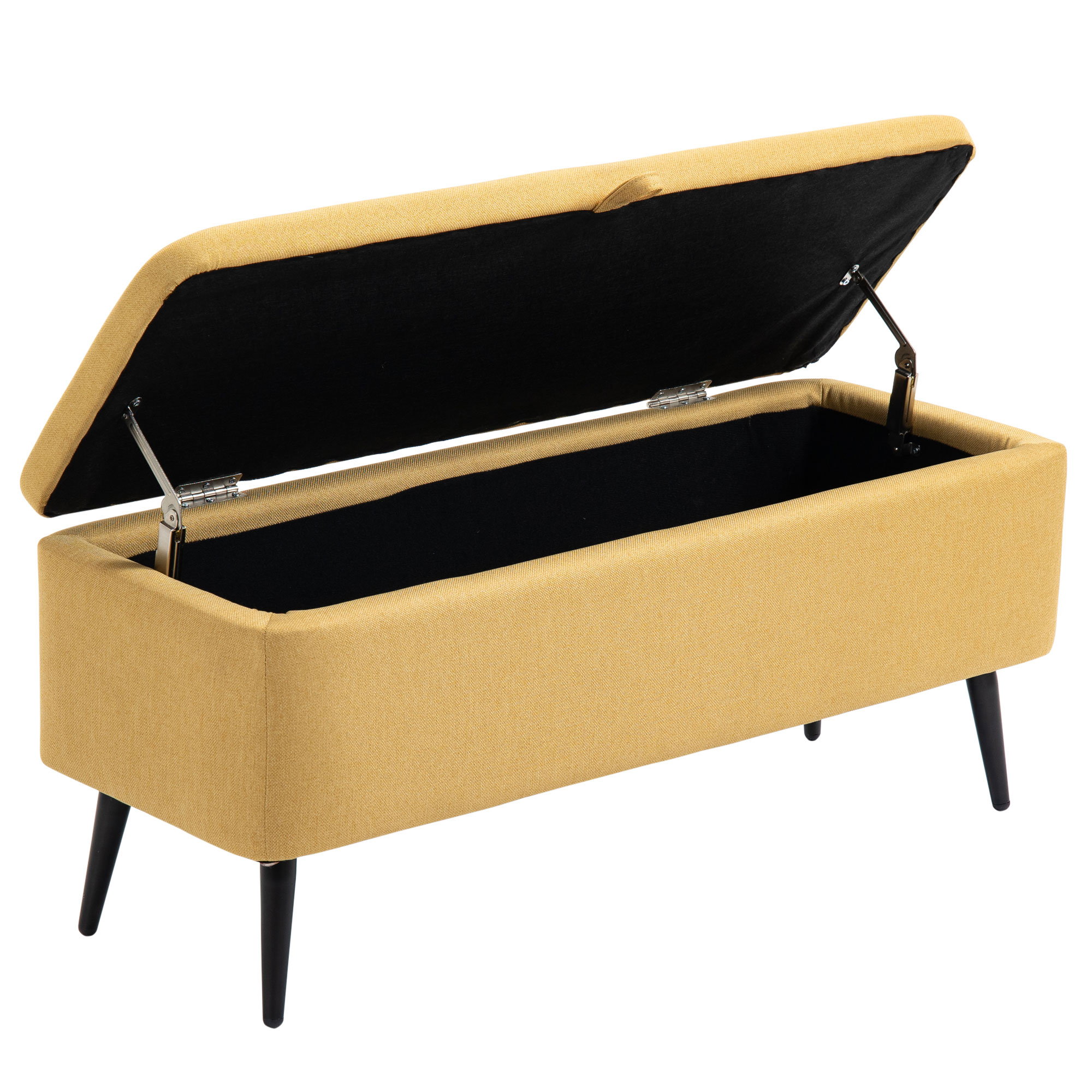 Sitzbank, Sitztruhe, Polsterbank, Leinenoptik, bis 150kg, 101x38,5x44,5 cm, Gelb