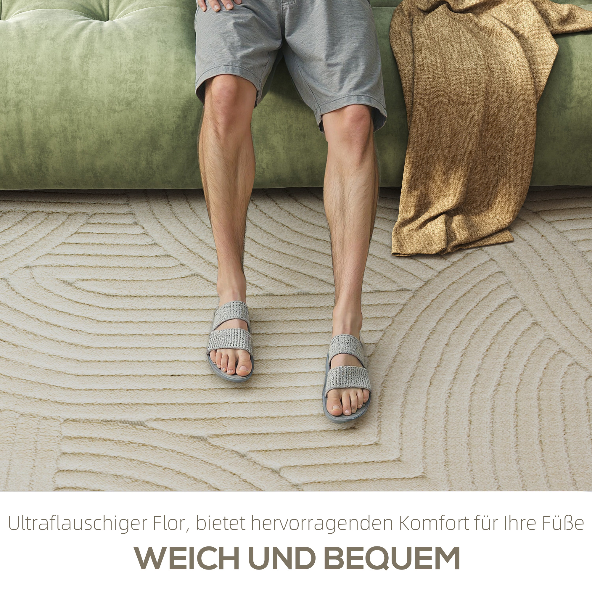 Maschinengewebter Teppich, 15 mm hoch, vielseitig einsetzbar, rutschfest, Cremeweiß