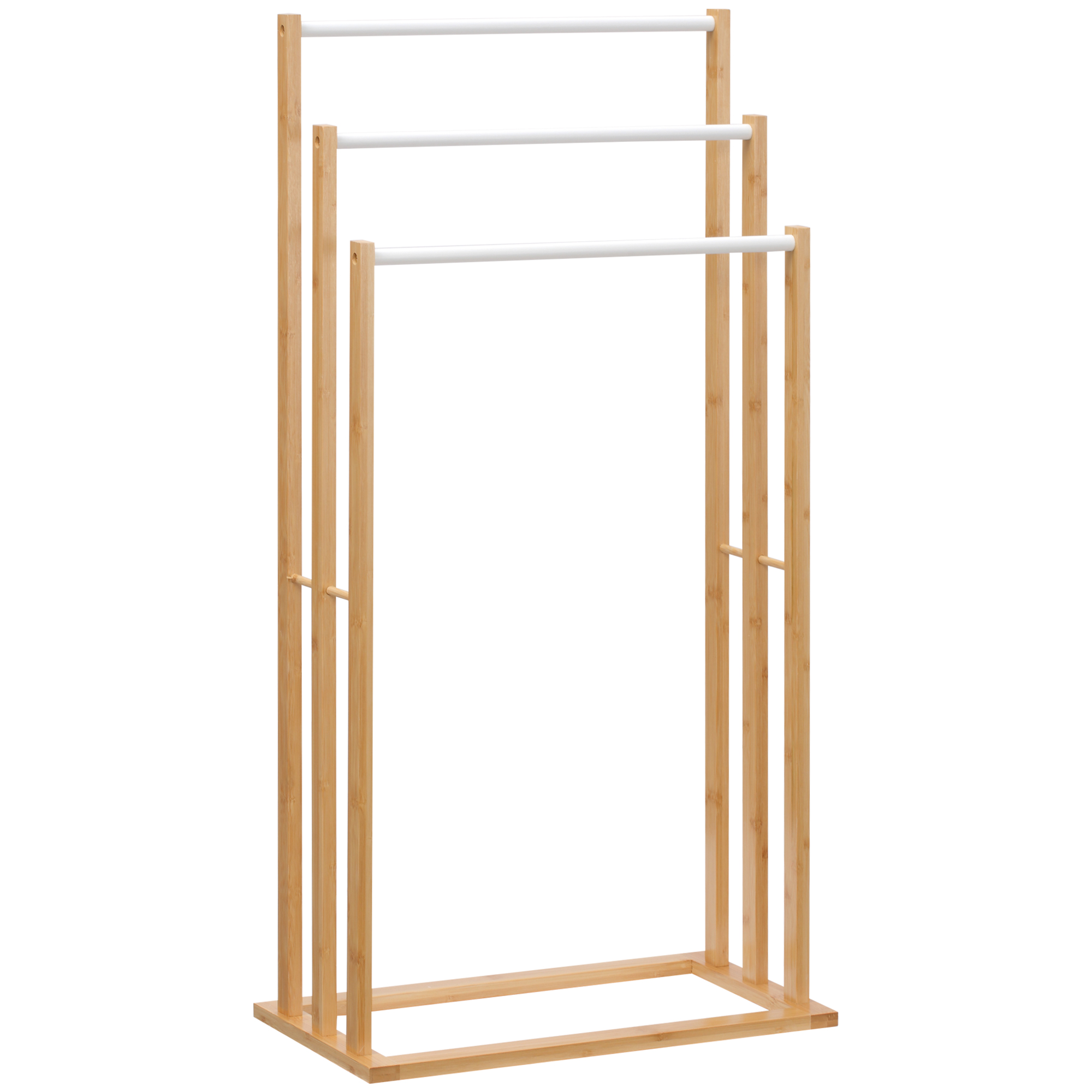 Handtuschständer aus Bambus, 3-teiliges Design, 3 Handtuchstangen 48 cm x 25,8 cm x 94 cm, Natur + Weiß