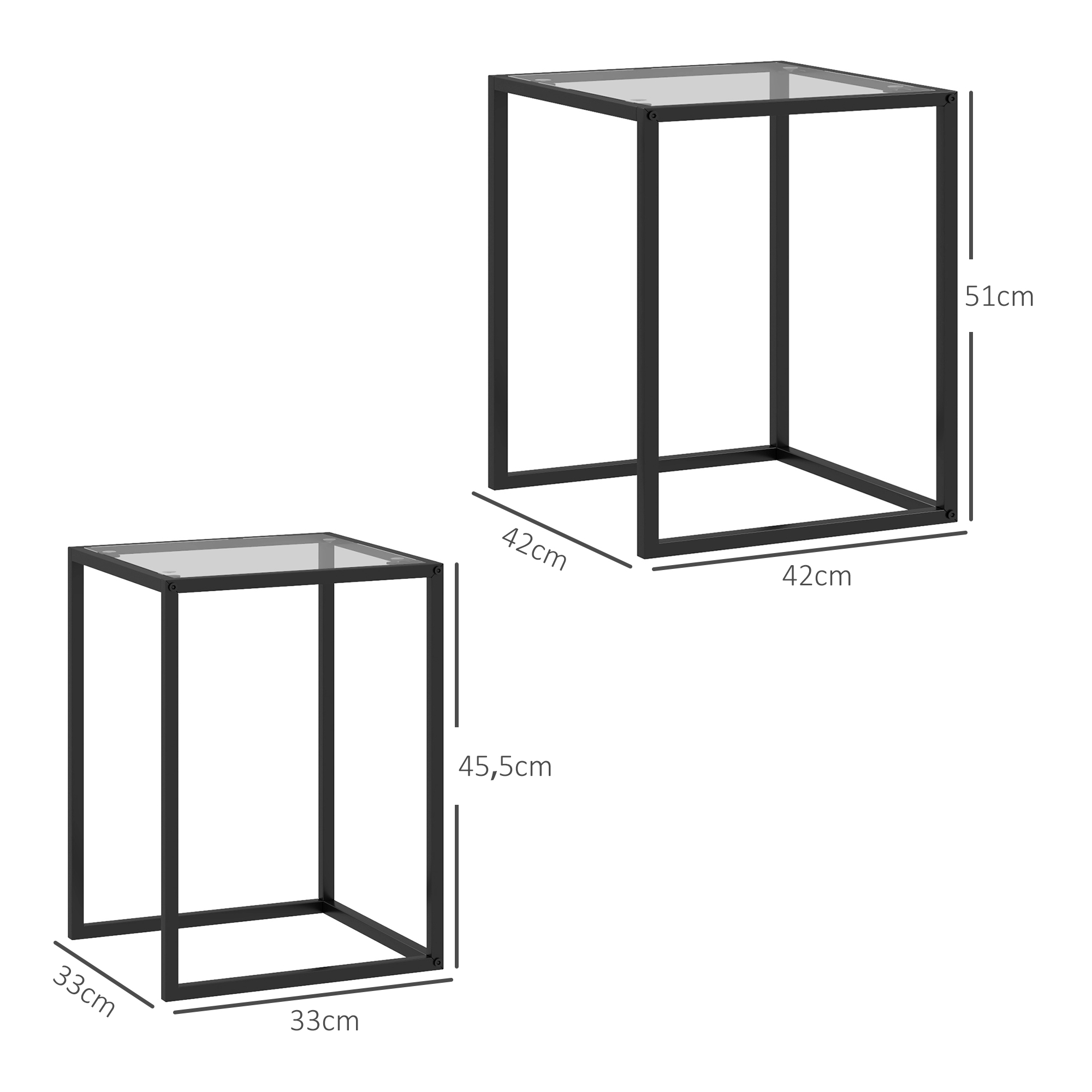 2er Set Beistelltisch stapelbarer Nachttisch Couchtisch mit Beinen aus Stahl, modern für Wohnzimmer Schwarz