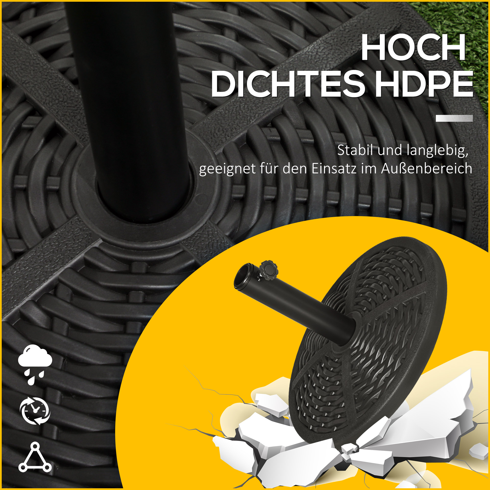 Sonnenschirmständer aus Beton, Schirmständer mit Stahlrohr, Rund Schirmhalter, für Balkon, Terasse, Garten, Schwarz