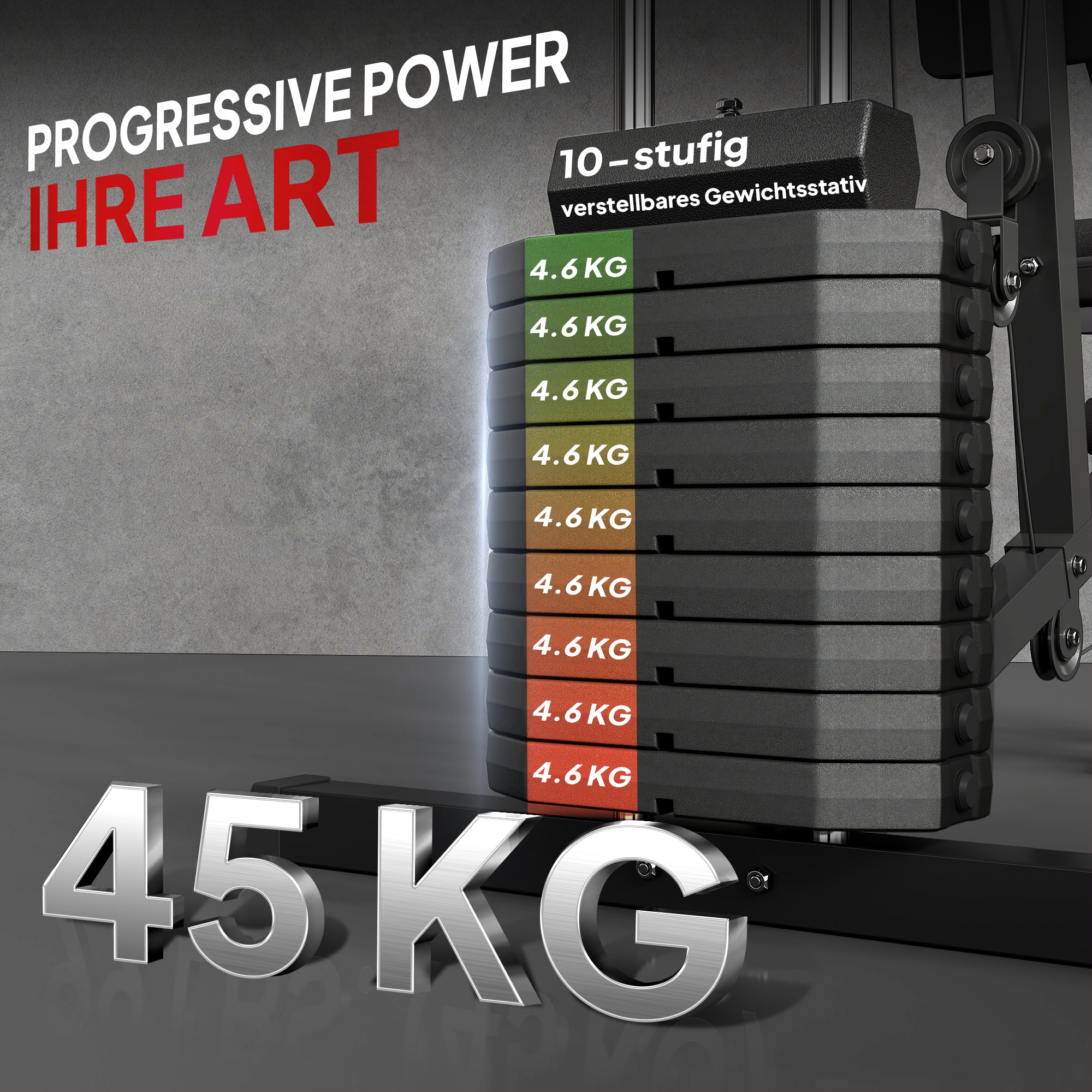 Kraftstation für Zuhause Fitnessstation mit Latzuggerät, Kabelzug, kurzer Bizepsstange, Brustpresse, Beintrainer, Butterfly-Maschine 45kg Gewichten Multifunktion Fitnessstation Schwarz