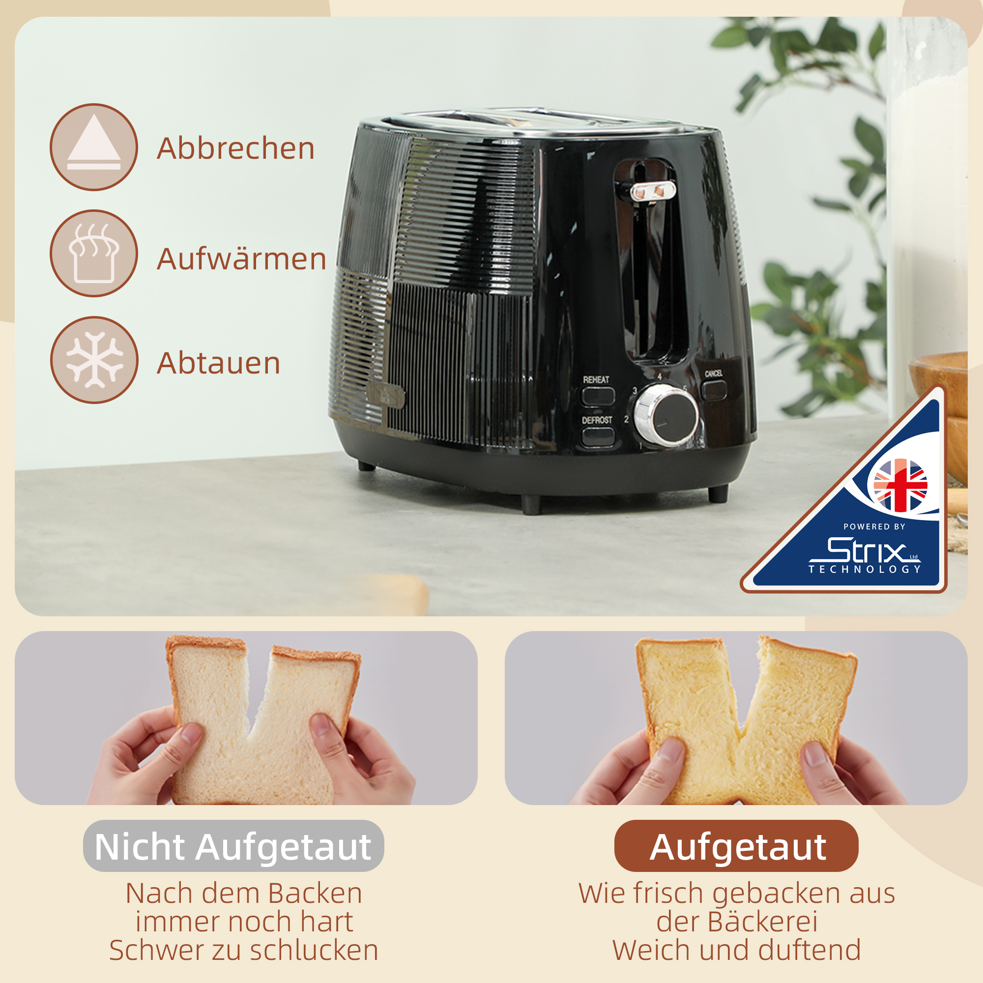Wasserkocher- und Toaster-Set, 1,7 L, verschiedene Funktionen, Edelstahl, Schwarz
