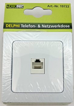 DELPHI RJ45 Dose für ISDN & Cat.5 / inkl. Rahmen, UP, weiß