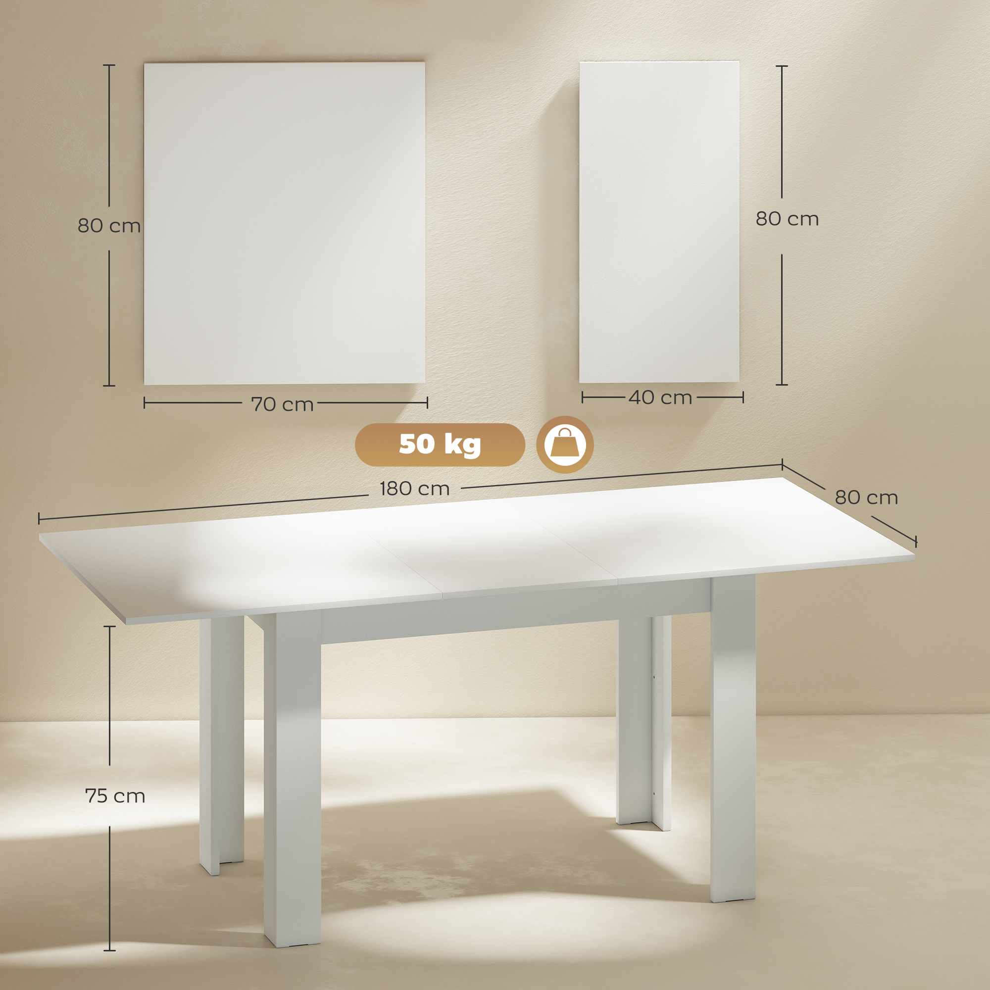 Esstisch ausziehbar, 140/180 x 80 cm Küchentisch für 6-8 Personen, für Küche, Esszimmer, Weiß