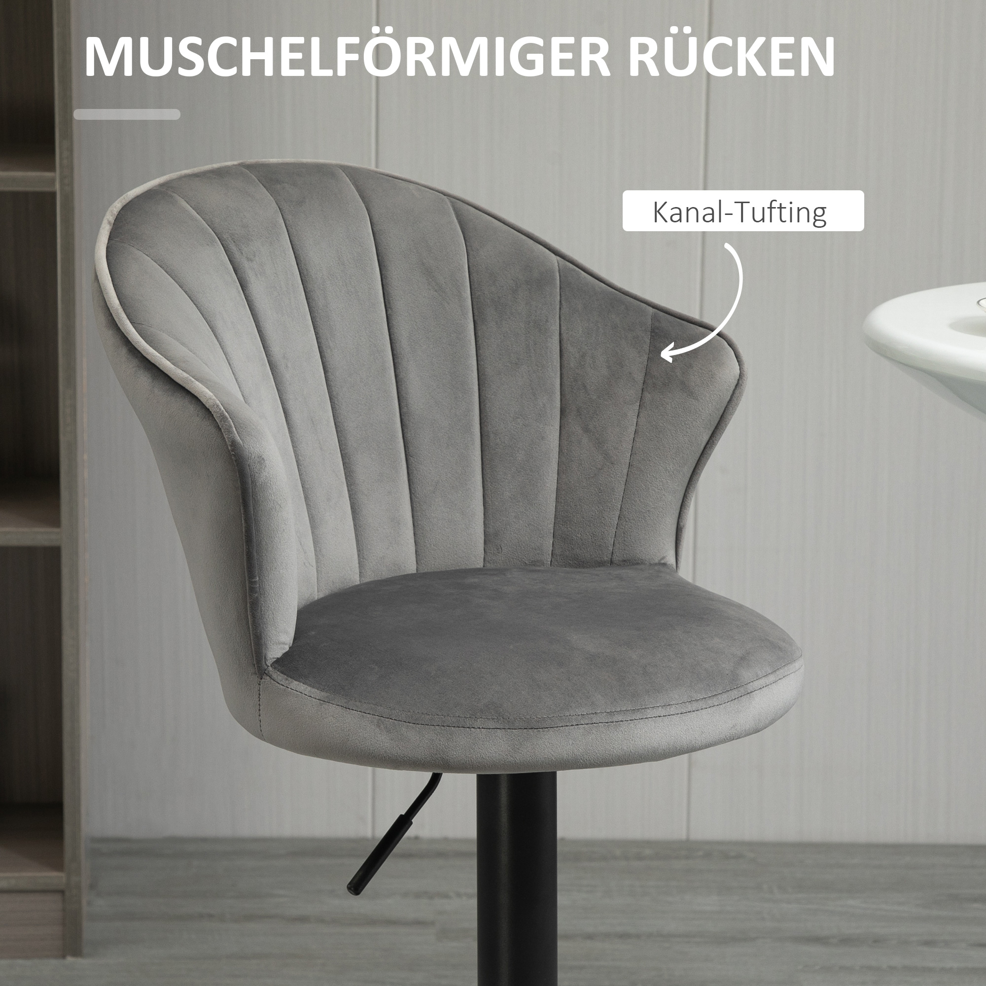 2er-Set Barhocker drehbare Barstühle mit Lehne Samt Touch Bistrohocker höhenverstellbarer Tresenhocker armloser Schaumstoff Grau 54 x 56 x 91-111 cm