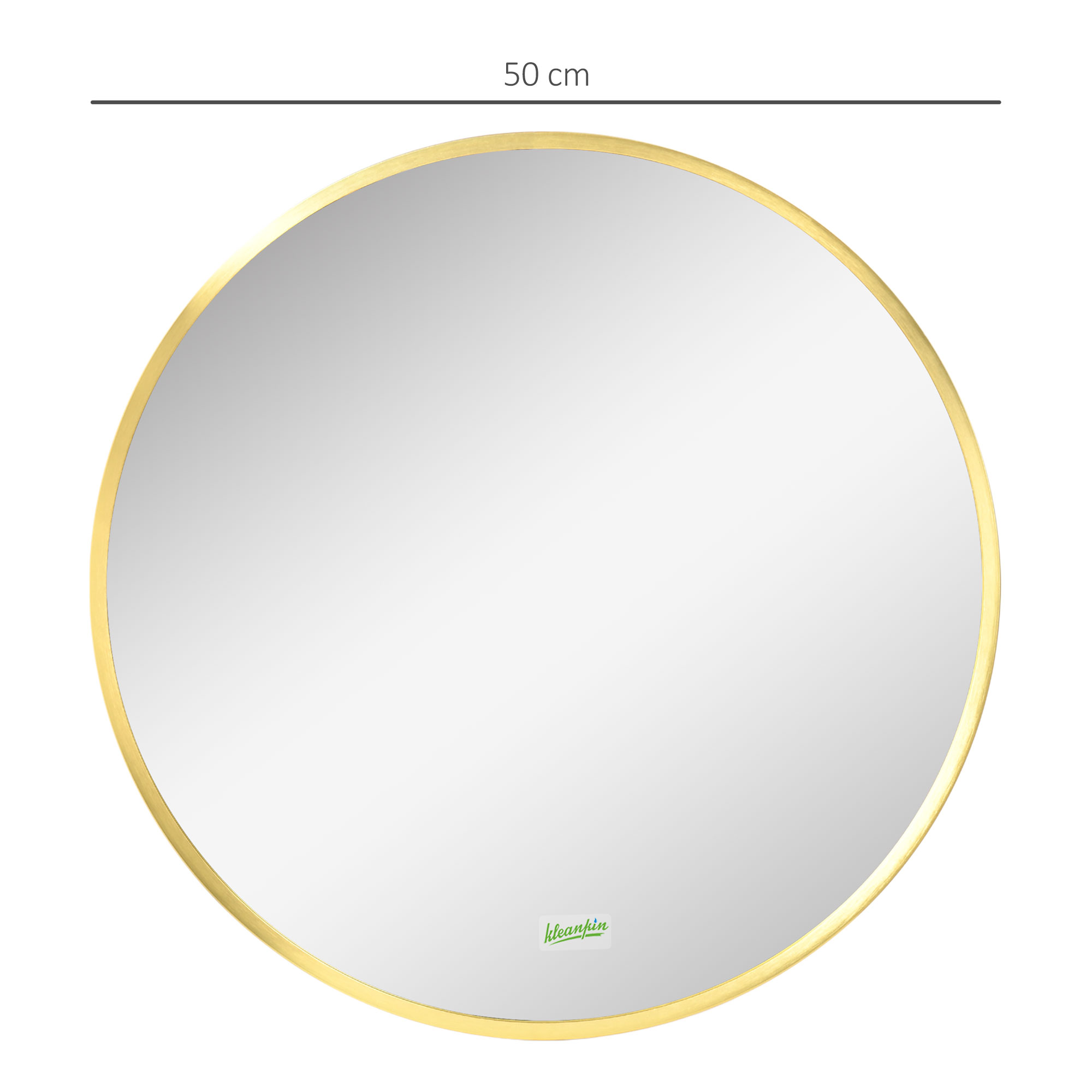 Runder Wandspiegel für Bad, Schlafzimmer, Flur, Metallrahmen, Farbe: Gold, Ø50 cm