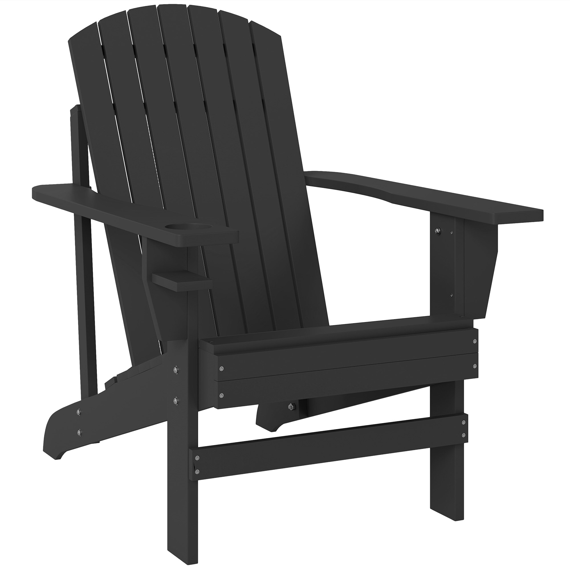 Adirondack-Gartenstuhl mit Becherhalter Gartenliege Balkonstuhl Massivholz Schwarz 72 x 95 x 93 cm
