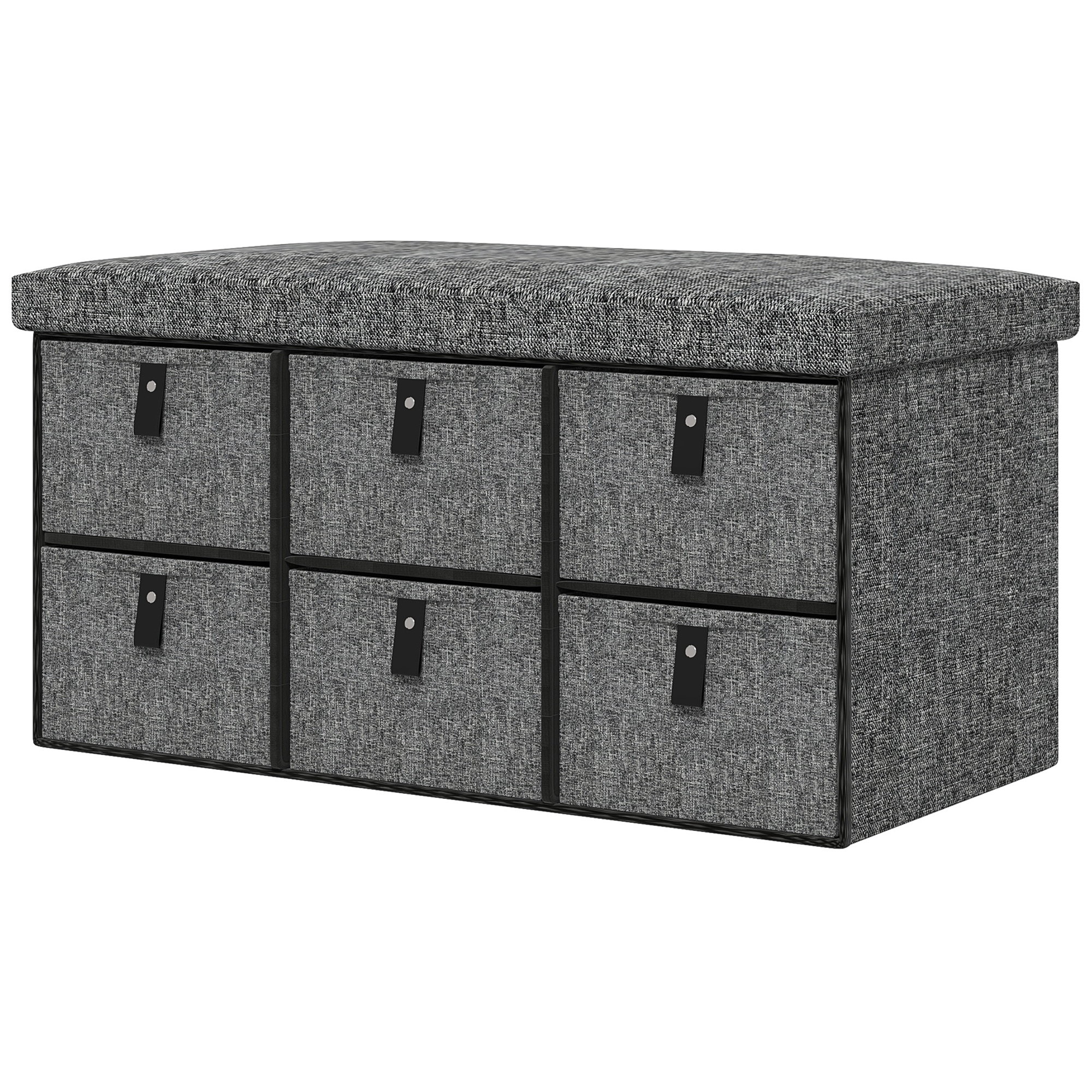 Gepolsterte Schuhbank, 6 Schuhfächer, MDF-Rahmen, Leinenoptik, Grau