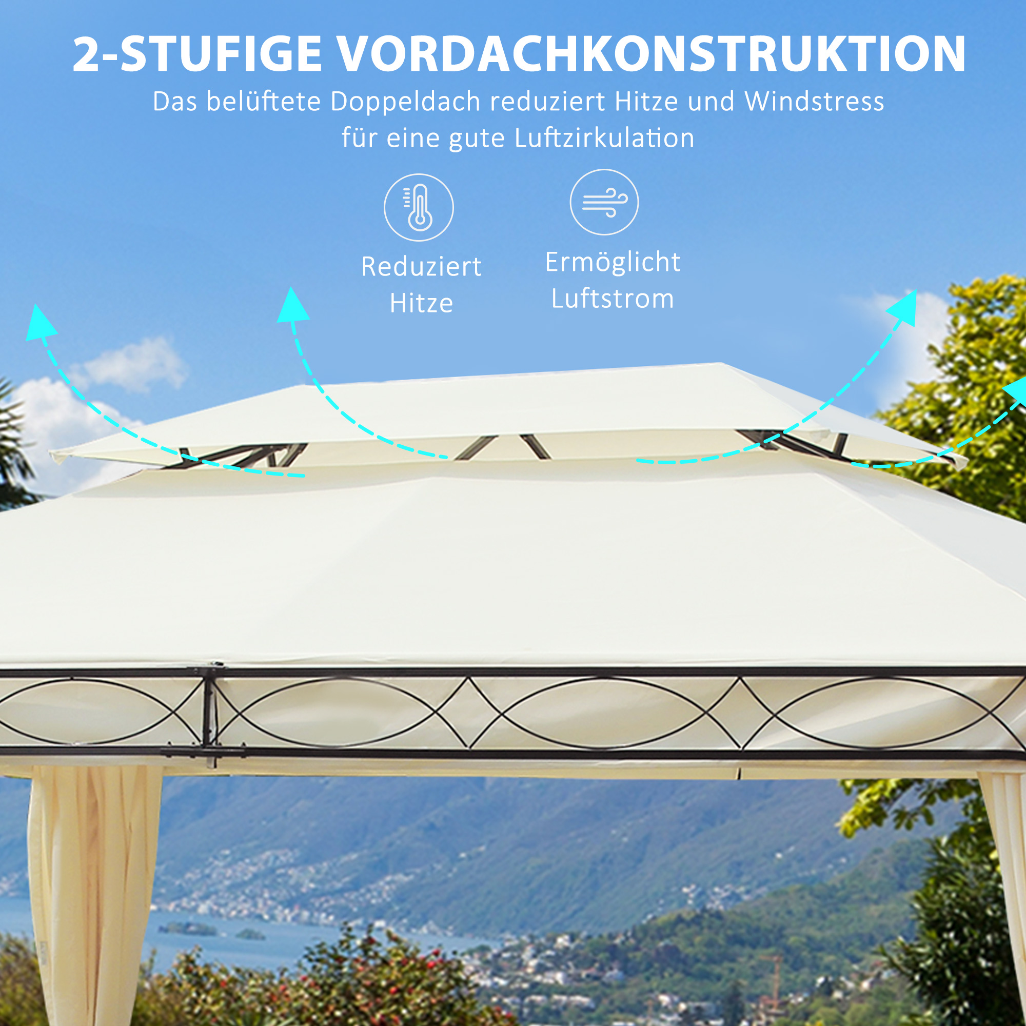 Luxus Pavillon Gartenpavillon Partyzelt Festzelt Gartenzelt Pagode 3x4 m Creme