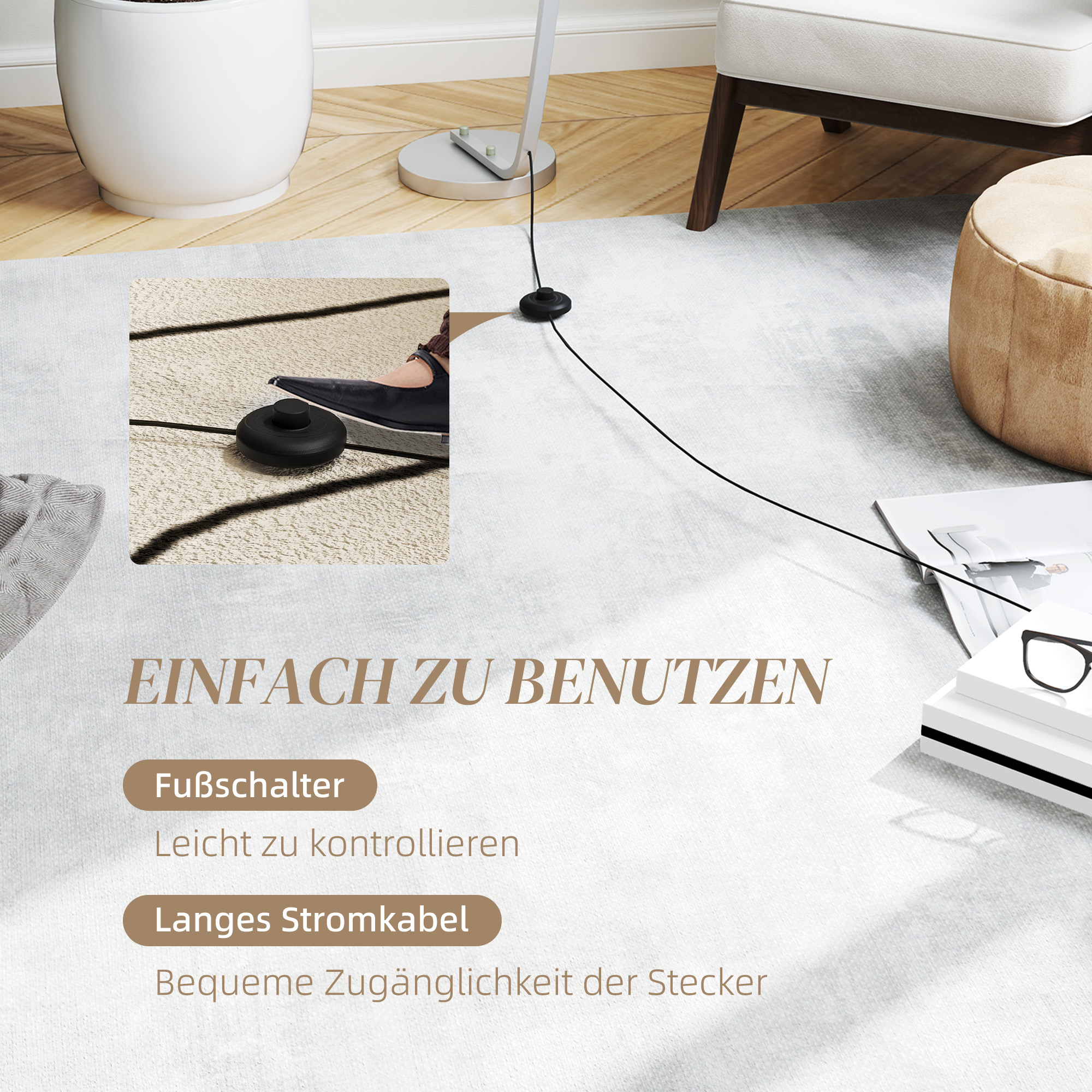 LED-Flurlampe mit anpassbarer Helligkeit, Moderne Stehlampe mit Fußschalter für Schlafzimmer, Wohnzimmer, Silber