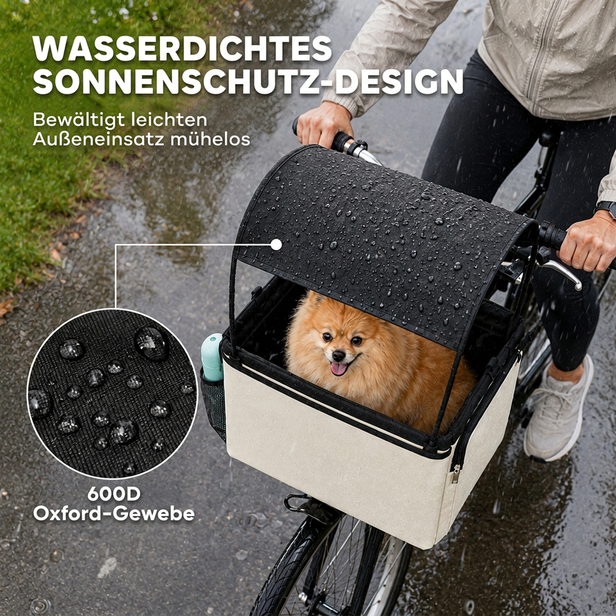 Hundekorb Fahrrad Vorne 2-in-1 Tragbarer Hundefahrradkorb mit Verdeck Sicherheitsleine Schultergurt Seitentaschen 5kg