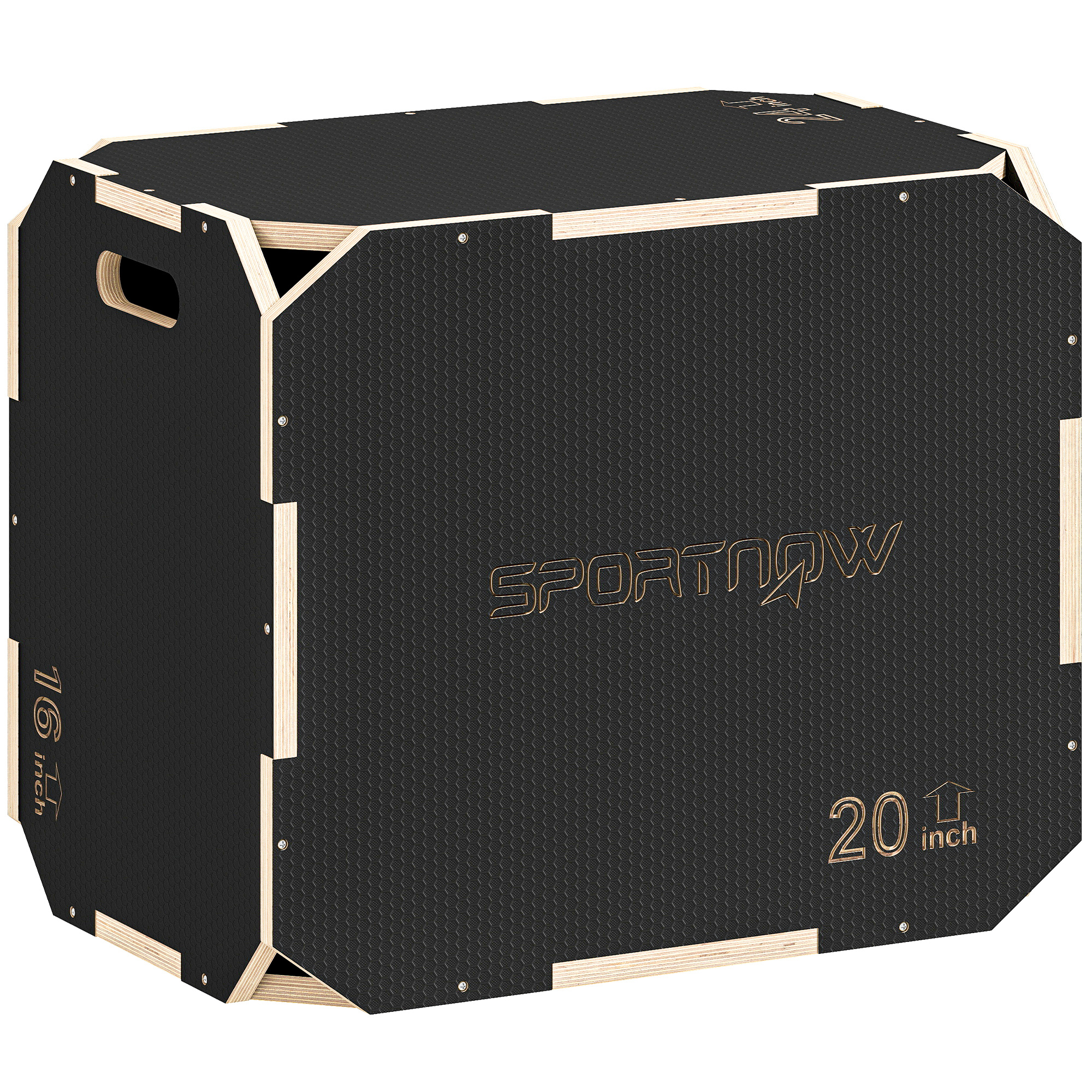 3-in-1 Plyo-Box, Sprungbox mit Griff-Öffnungen, für Home-Fitness und Outdoor-Workouts, 3 Sprunghöhen, Holz, Schwarz
