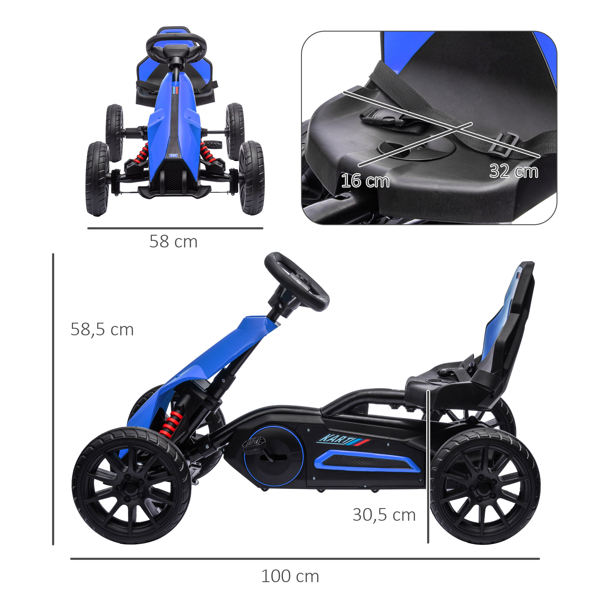 Go Kart Pedal Go Kart Rückwärts-uns Vorwärtsgang, für Kinder von 3 bis 8 Jahren, Blau