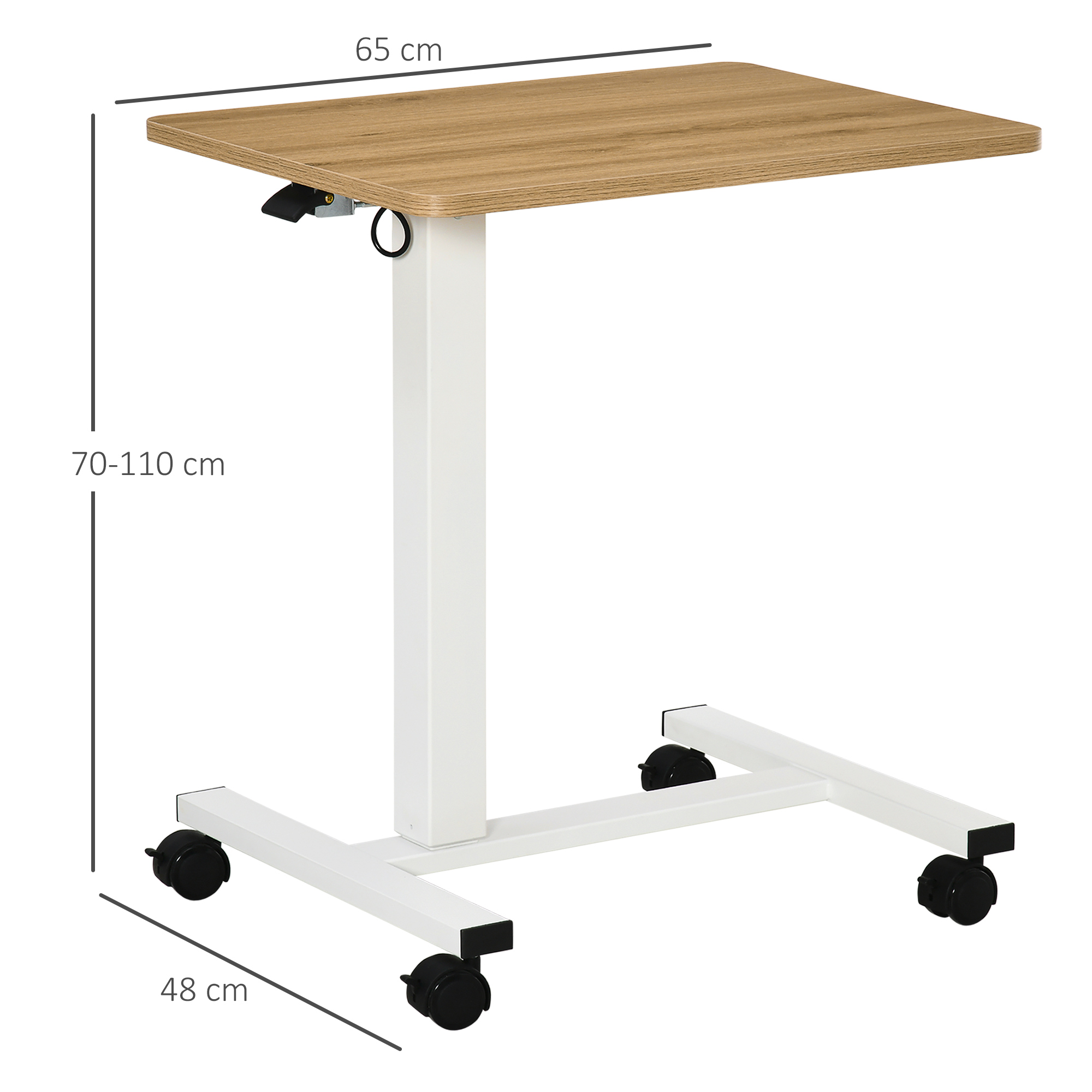 Stehpult Höhenverstellbar inkl. 4 Rollen C-Form 65 cm x 48 cm x 70-110 cm  Natur + Weiß