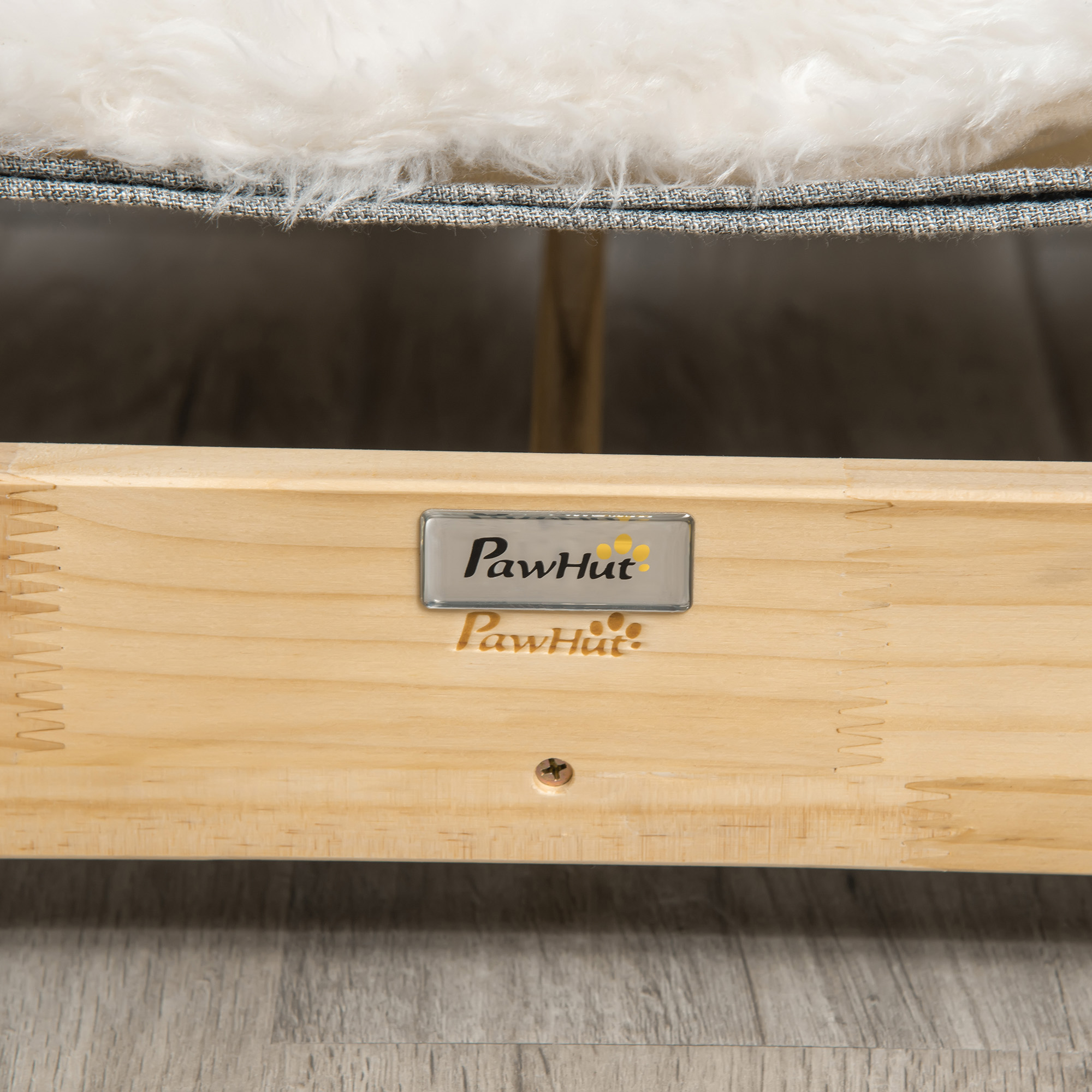 Katzenbett mit Gestell Hängematte für Katzen erhöhtes Katzennest mit weichem Kissen Kiefernholz Natur 68 x 43 x 20 cm