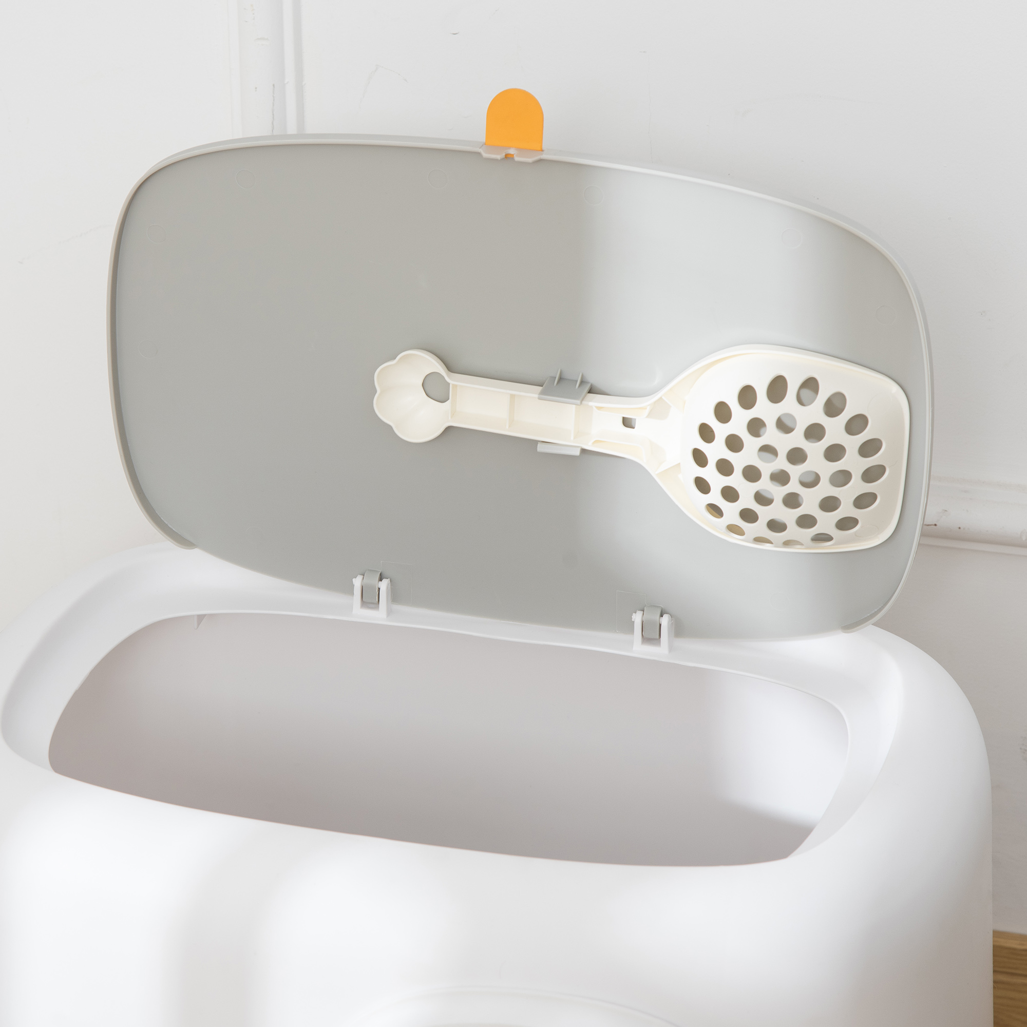 Katzenklo mit Deckel Katzentoilette mit Haube Schaufel Gitterboden XXL Katzentoilette für Katzen bis 5 kg 55 x 40 x 39 cm Weiß