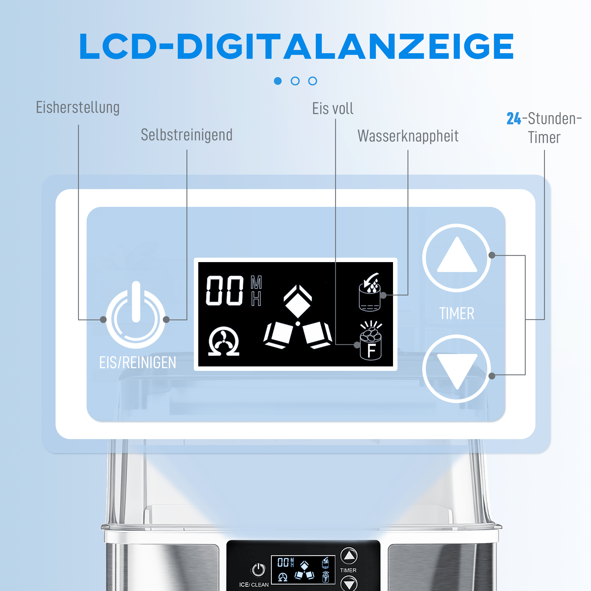 Eiswürfelmaschine, Eiswürfelspender, Ice-Maker, 20 kg/24h Eiswürfelbereiter mit 2,1 L Wassertank, Silber