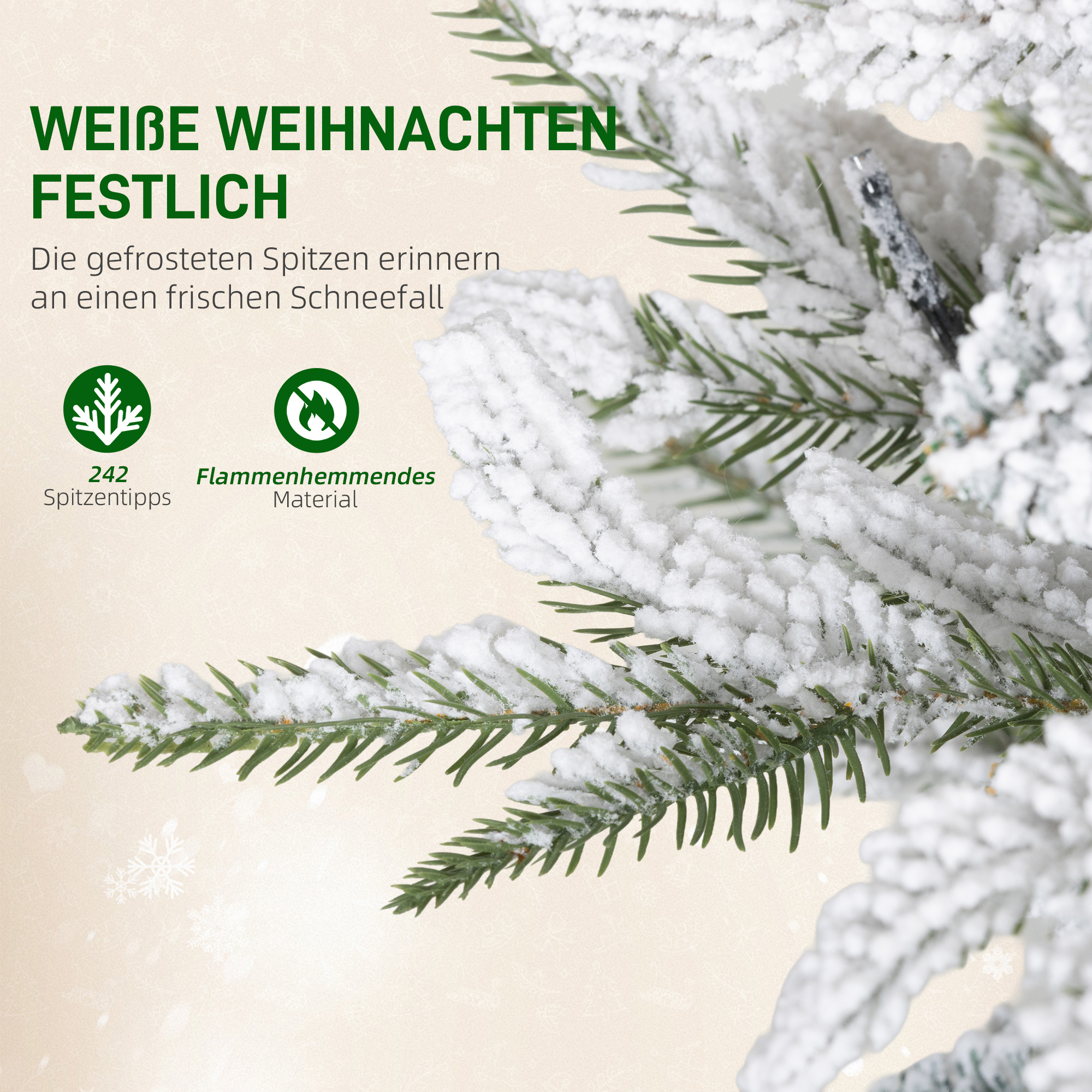Künstlicher Weihnachtsbaum, schneebedeckter Look, 100 LEDs, 8 Modi, Kunststoff