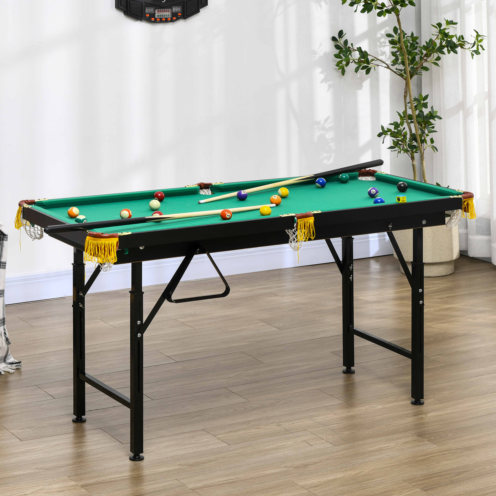 Billardtisch, klappbar, höhenverstellbar, inkl. Dreieck/2 Queues/16 Kugeln, Grün
