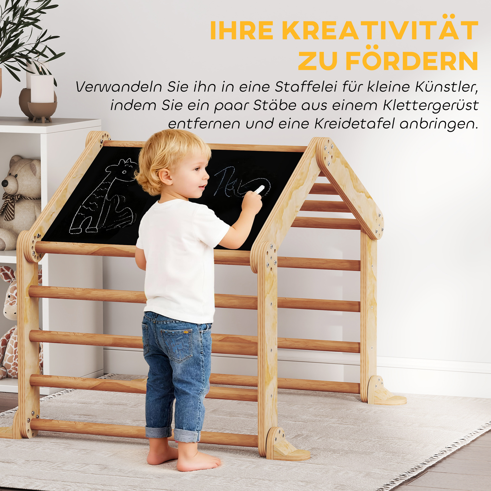 9-in-1 Indoor-Klettergerüst, Rampe, Rutsche, Leiter, Schreibtafel, für Kleinkinder, Holz